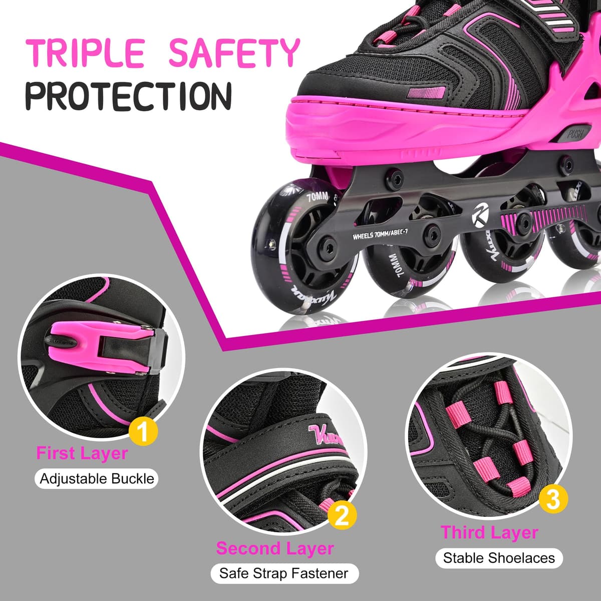 Kuxuan Skates Patines en línea ajustables para niños y niñas con ruedas luminosas, patines adolescentes para principiantes y mujeres — view 3
