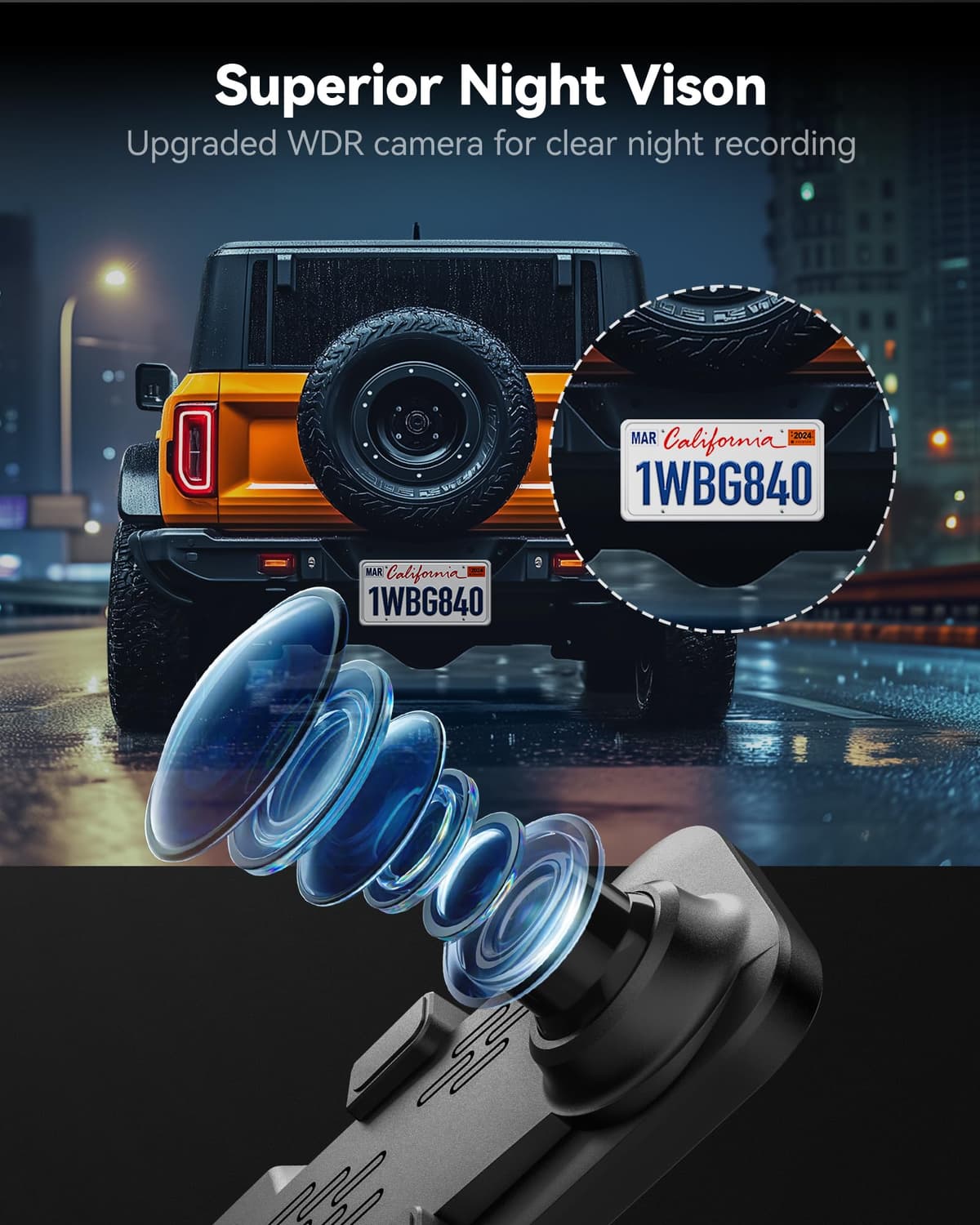 WOLFBOX G840S 12" 4K Mirror Dash Cam with 5.8GHz WiFi, 2160P Full HD Smart Rearview Mirror for Cars & Trucks, Front and Rear Dual Cameras, Night Vision, Reverse Assist, Included 32GB Card & GPS — view 3