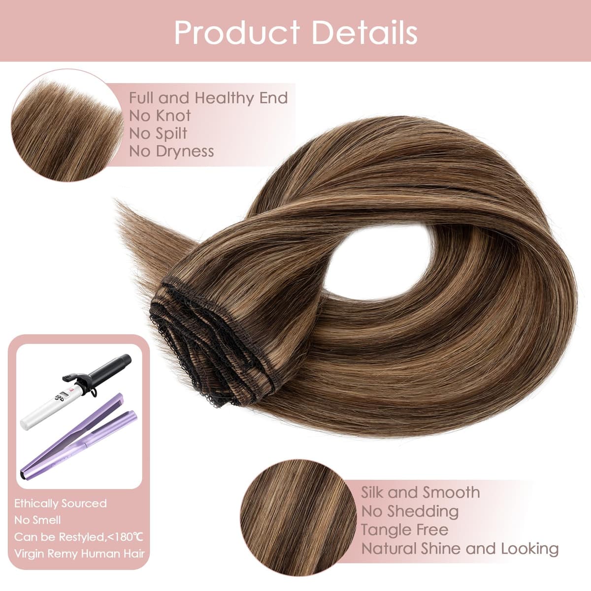 Silk-co 10inch Hair Extensions Clip in Hair Extension Human Hair #04 Medium Brown -Basic Thickness-Thin Weft- 8 Pieces Real Remy Straight Hair Extensions[50g] — view 237