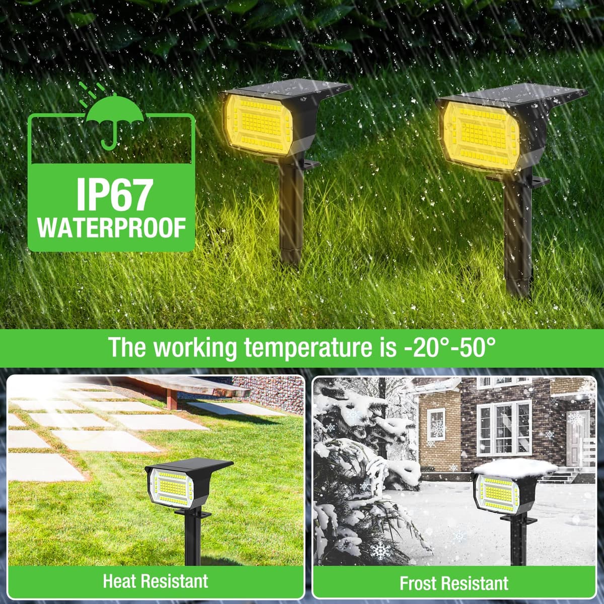 LOTMOS Luces Solares LED Exterior 72 LED/7 Piezas/3000K - Lámpara Solar Impermeable IP67 para Jardín, Patio, Caminos, Terraza, Suelo, Calzada, Piscina, Césped, Carril — view 3