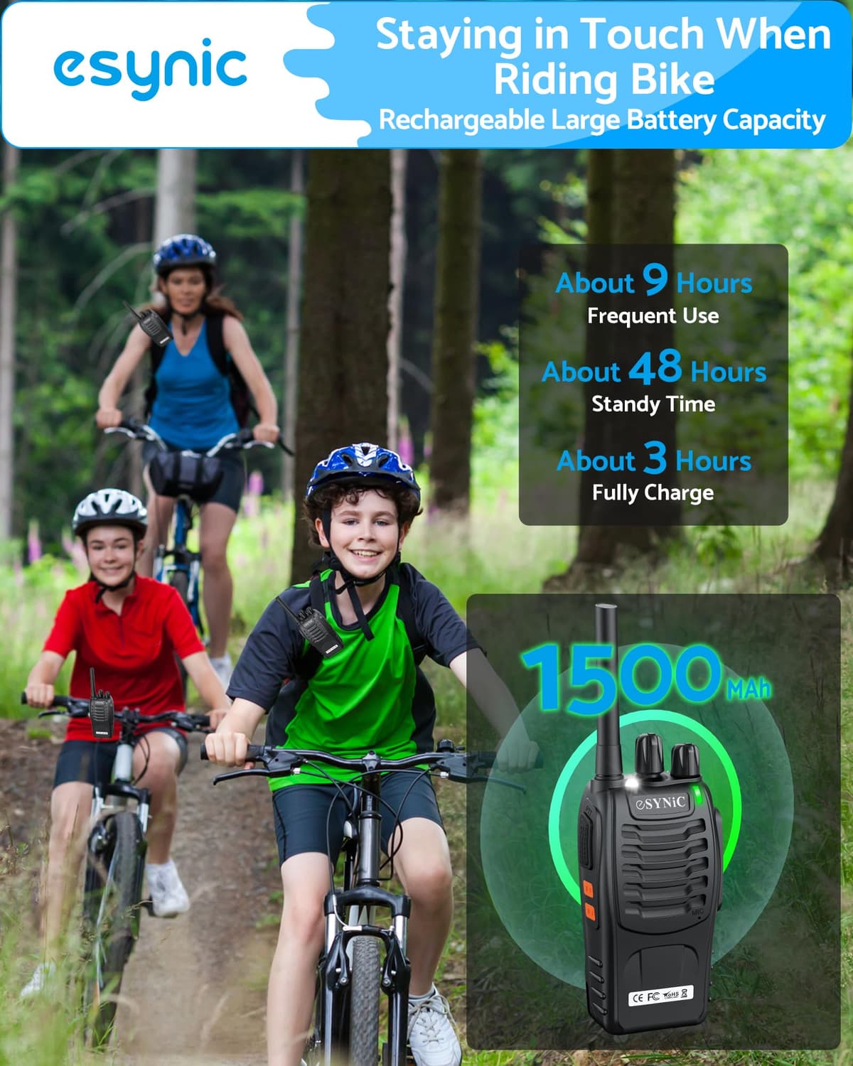 eSynic 2Pack Professional Walkie Talkies for Adults Rechargeable Walkie Talkies Best 16CH Walkie Talkie Hand Free VOX Two Way Radio With Earpieces& LED Lights Wonderful Gifts For Adults Kids etc — view 5