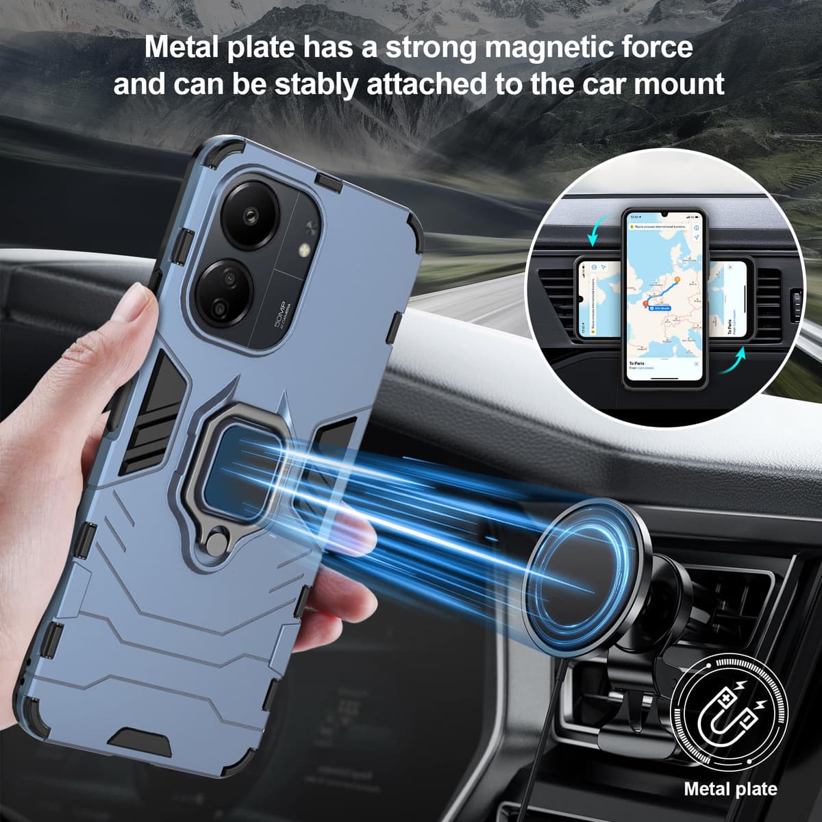 Funda para CMF Phone 2 Pro, Carcasa Antigolpes con Soporte anular metálico, Case Protectora de Grado Militar, Negro — view 962