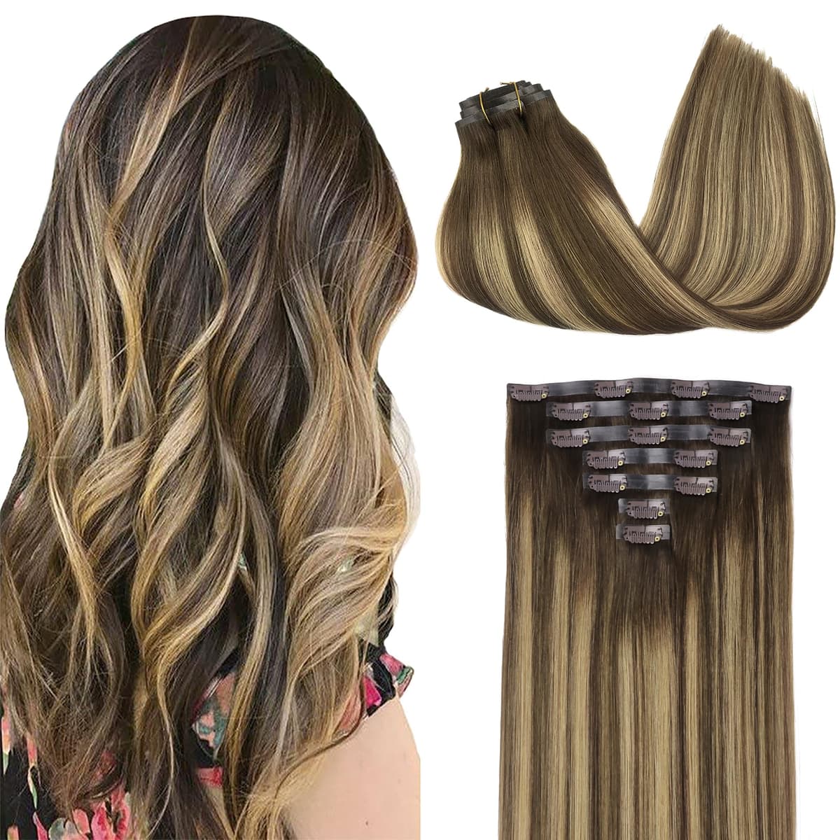 GOO GOO Clip in Hair Extensions Human Hair, 18inch 150g 9Pcs, #2 Dark Brown, Hair extensions for women, Human Hair Extensions Clip in — view 89