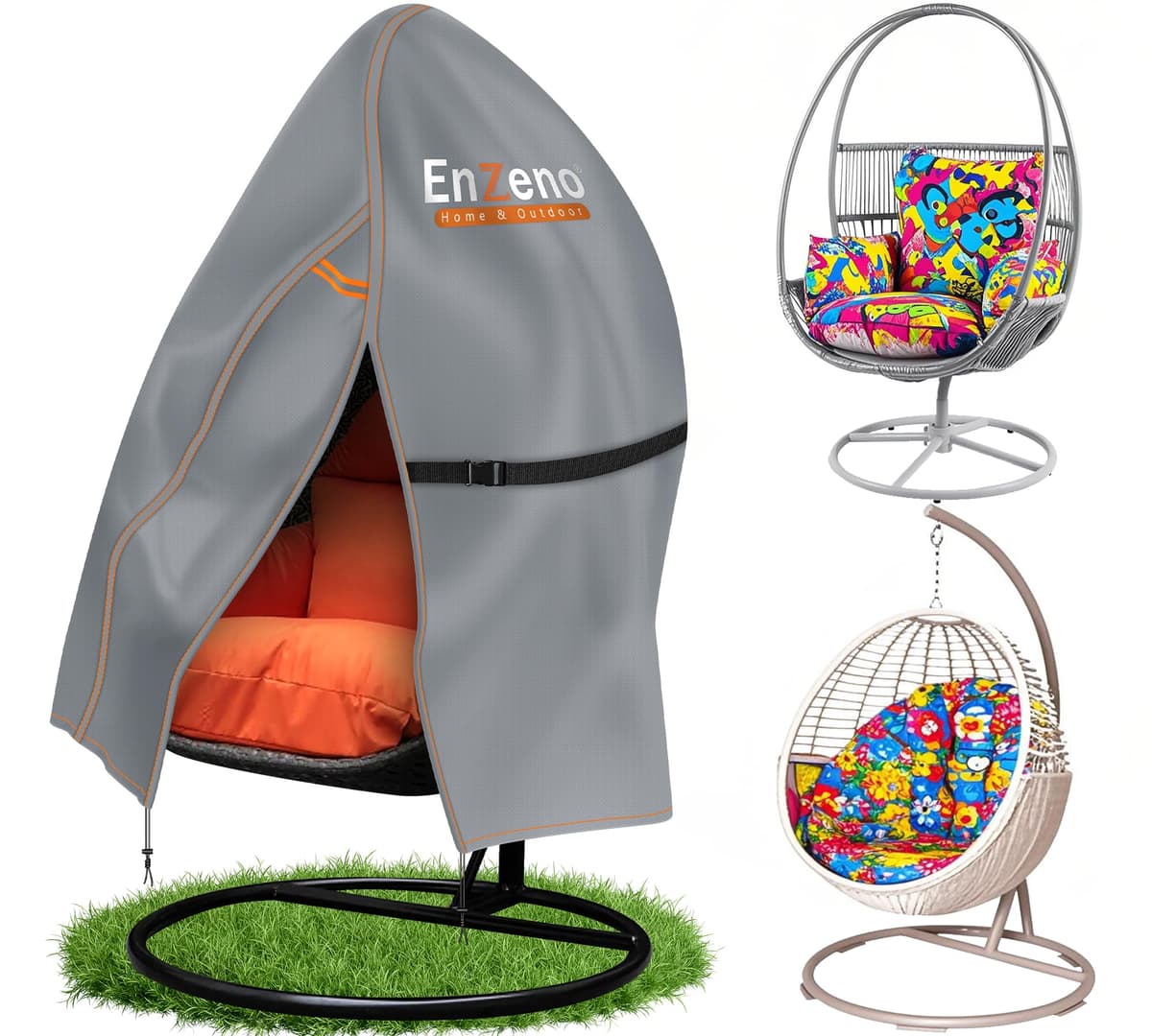 Enzeno Patio Hanging Egg Chair Cover, Outdoor Single seat Cocoon Swing Egg Chair Covers Waterproof with Zipper, 300D Heavy Duty Veranda Garden large Cover for egg chair on stand 190 * 115cm, Black — view 10