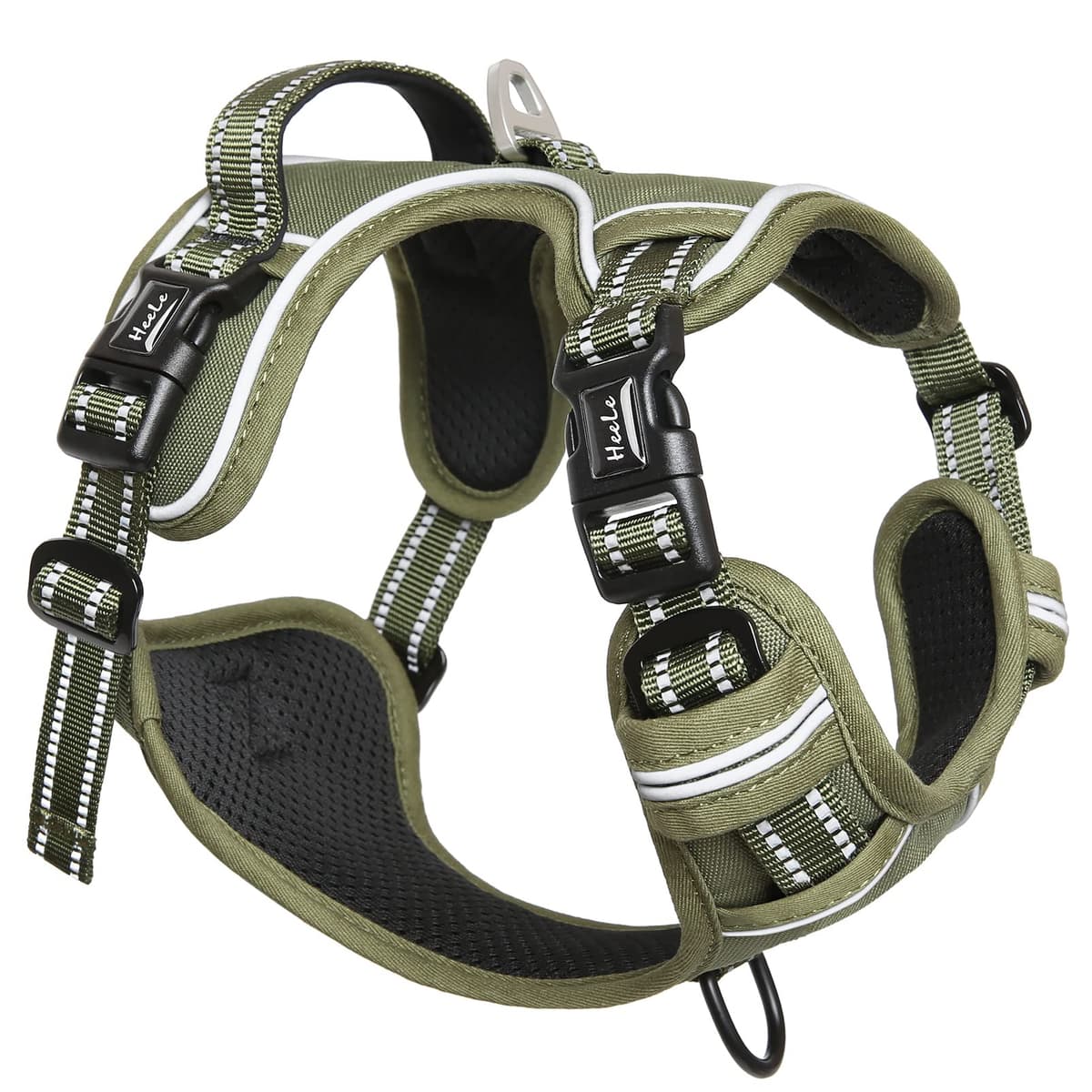 HEELE Dog Harness, No Pull Dog Harness Medium, Release on Neck, Front Back Clips Dog Vest Harness Reflective Adjustable Padded, Easy Control Handle for Outdoor Walking Training, Green, M — view 2
