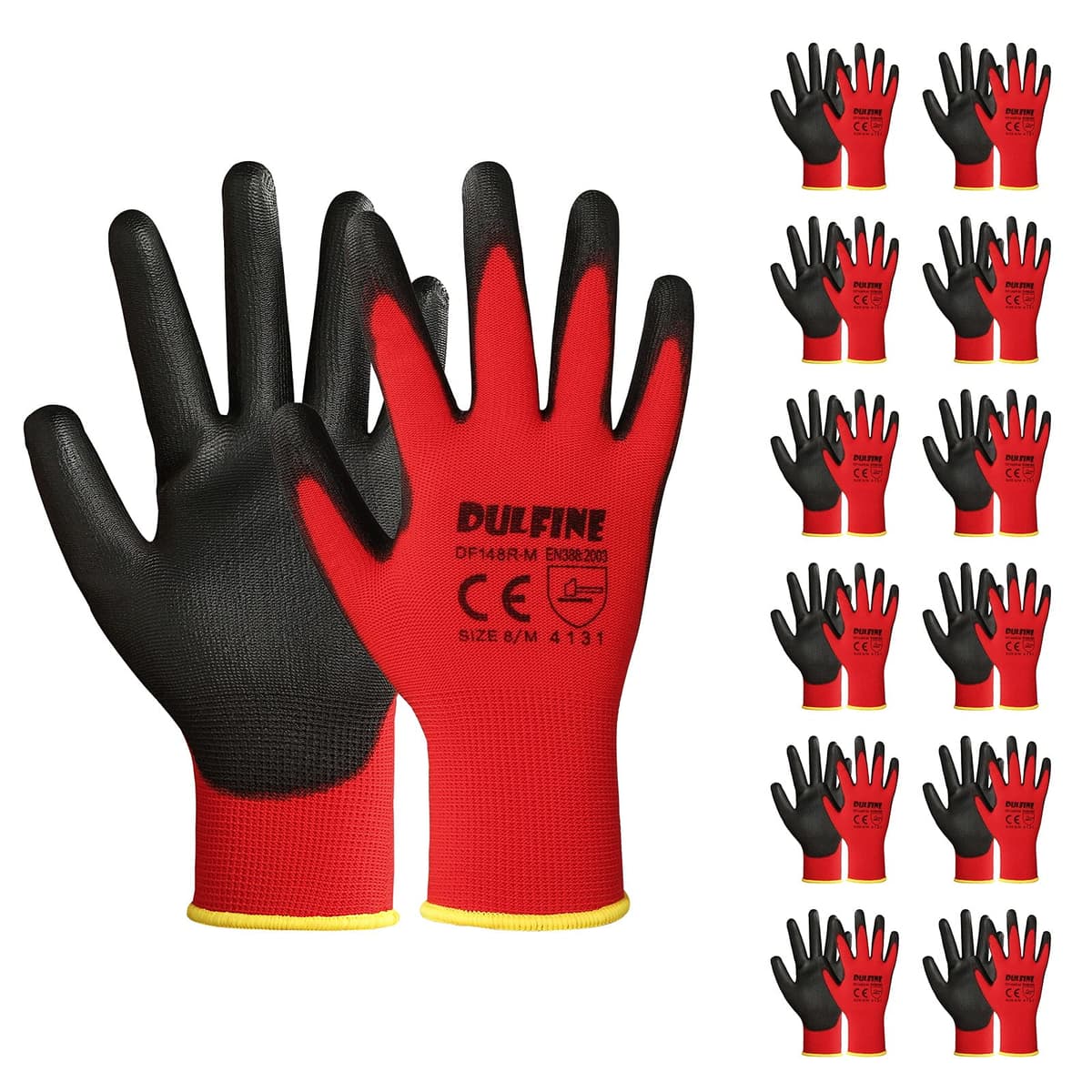 DULFINE Ultra-Thin PU Coated Work Gloves-12 Pairs,Excellent Grip,Nylon Shell Black Polyurethane Coated Safety Work Gloves, Knit Wrist Cuff,Ideal for Light Duty Work. (X-Small) — view 15