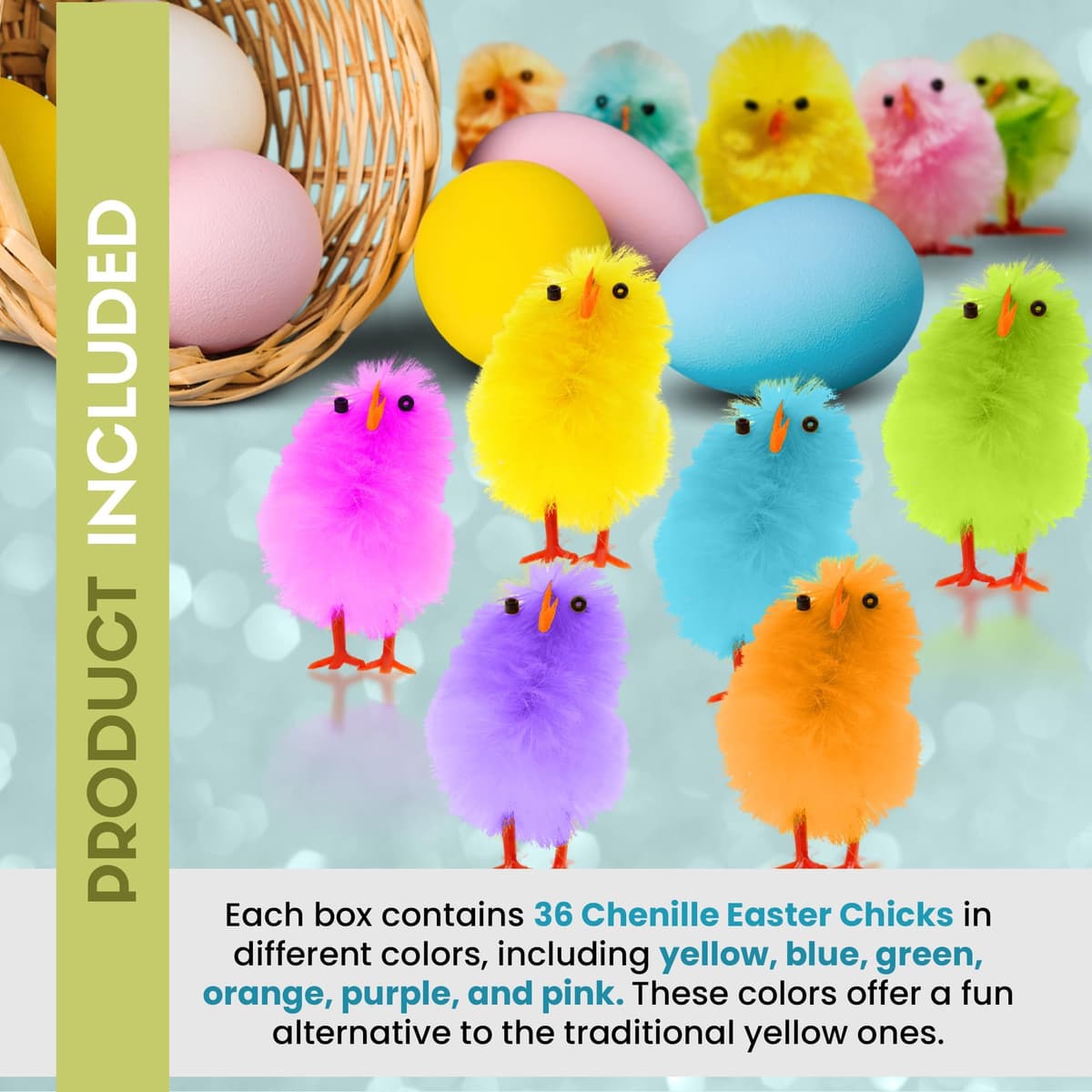 36pc Easter Chicks for Craft - Coloured Small Fluffy Easter Chick Decorations 6 Colours Included - Colourful Little Baby Chic — view 5