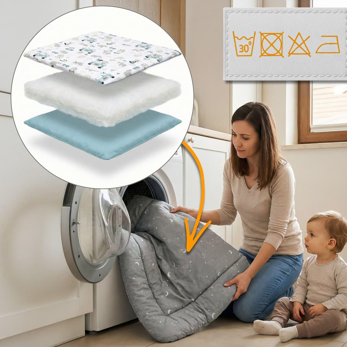 Play Mat for Baby Cotton Playmat Foldable Large - Soft Padded Floor Rug for Kids and Babies Washable Portable mat for Nursery Oeko-Tex certified — view 5
