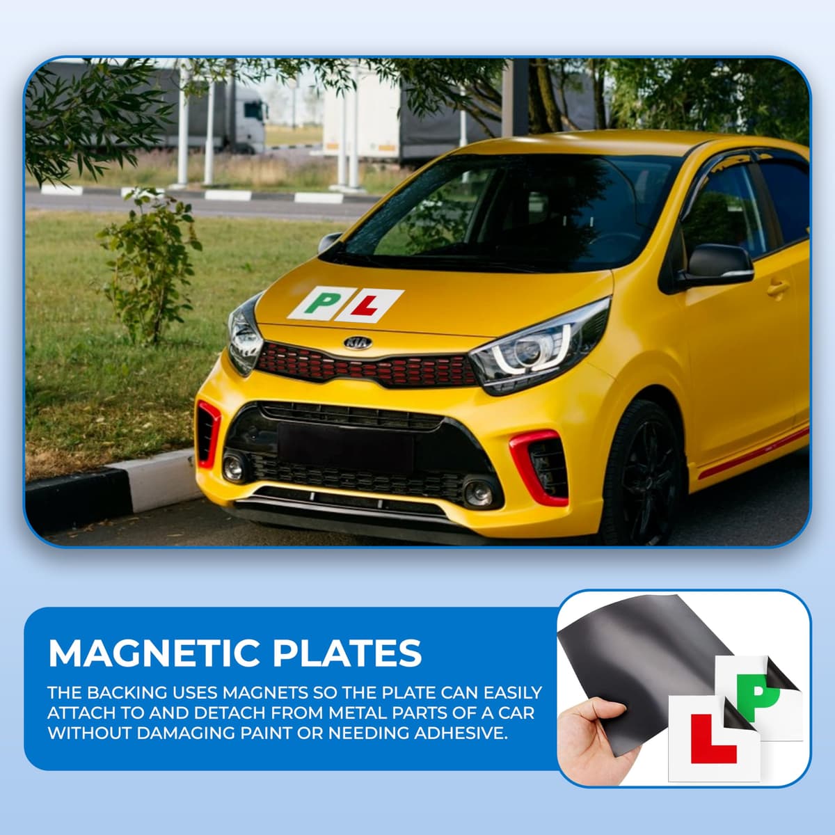 Double Dragon 4-Pack Fully Magnetic L & P Plates (2 L + 2 P) | DVLA Legal 178x178mm | UK Road Legal Signs | Extra-Strong 1.25mm Rubber Magnet, Glossy PVC Finish | Durable, Scratch-Free & Weatherproof — view 3