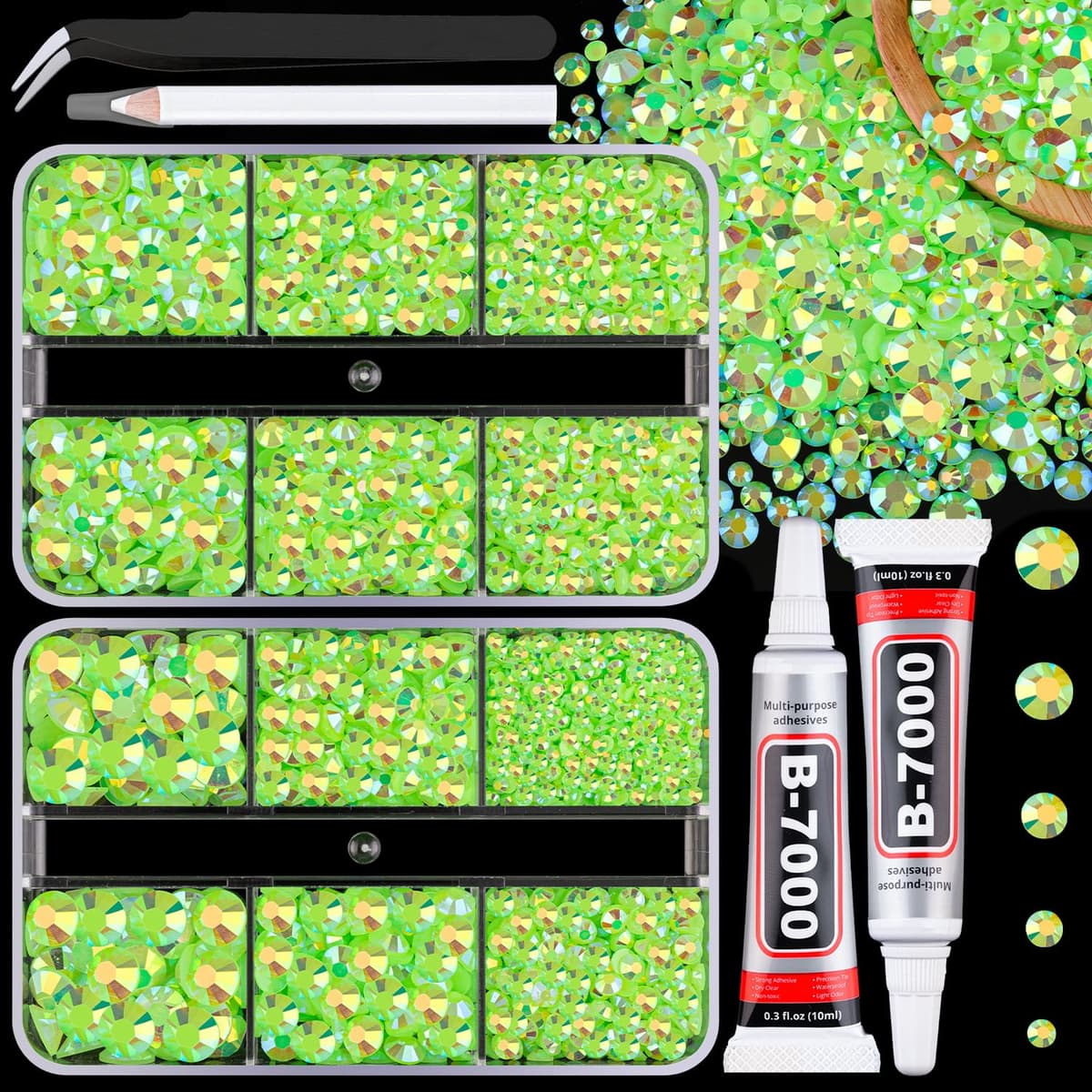 Resin Jelly Rhinestones for Crafting with B7000 Jewelry Glue, 2 Boxes Gold Flatback Crystals with 2Pcs 10ml Glue, Bedazzling Non Hotfix Gems for DIY Tumblers Clothing Shoes Manicure — view 42