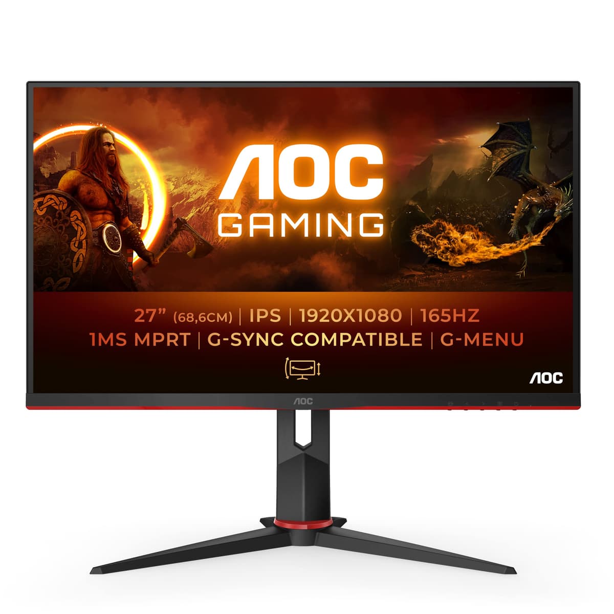 AOC Gaming 27G2SP - Monitor FHD de 27 Pulgadas, 165 Hz, 1 ms, FreeSync Premium (1920 x 1080, HDMI, DisplayPort), Color Negro y Rojo — view 2
