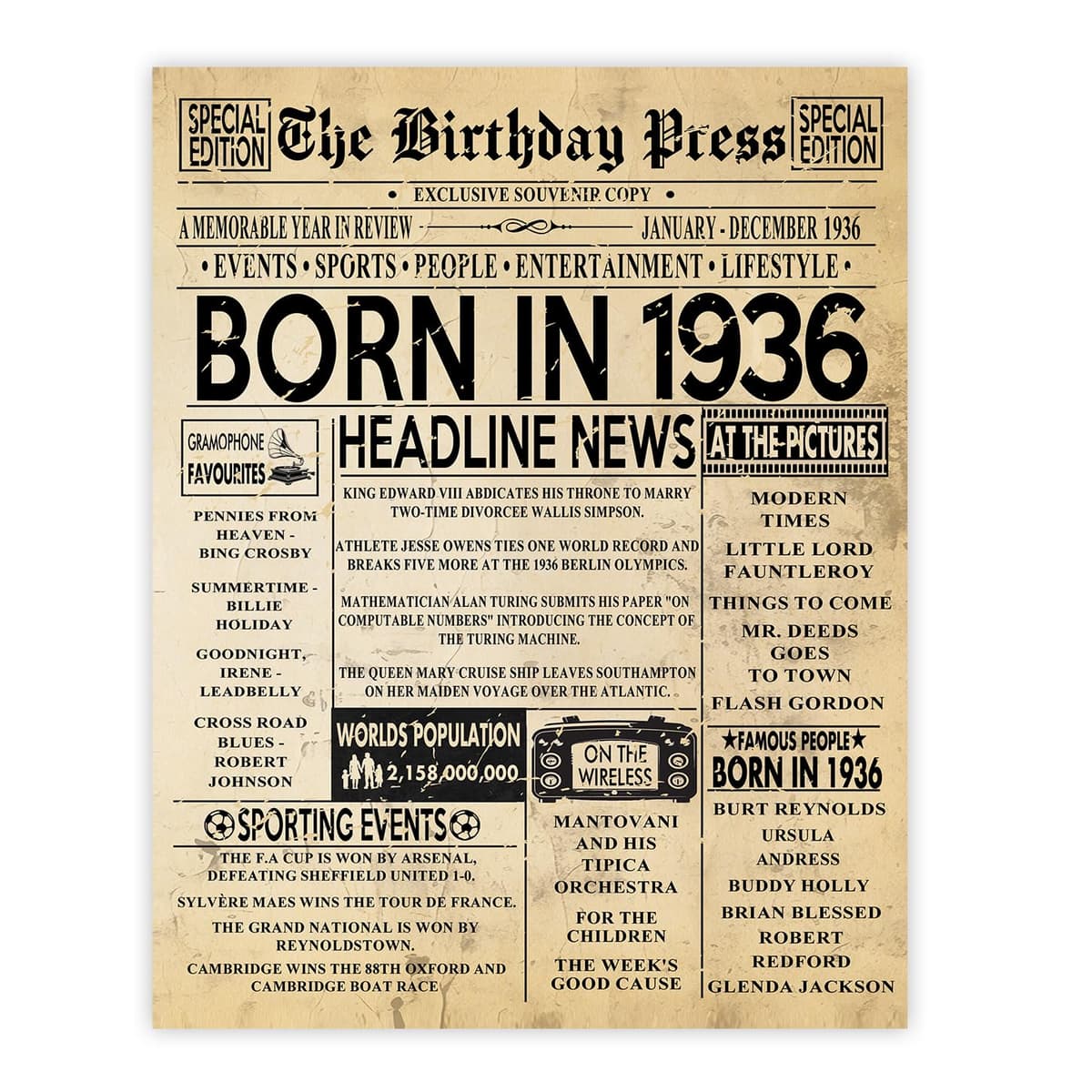 Stuff4 50th Birthday Poster Unframed - Born In 1976 Vintage Newspaper - Happy 50th Birthday Gifts for Women Men Retro Back In 1976, 8x10 Inch Decor Decoration Bday Party — view 19