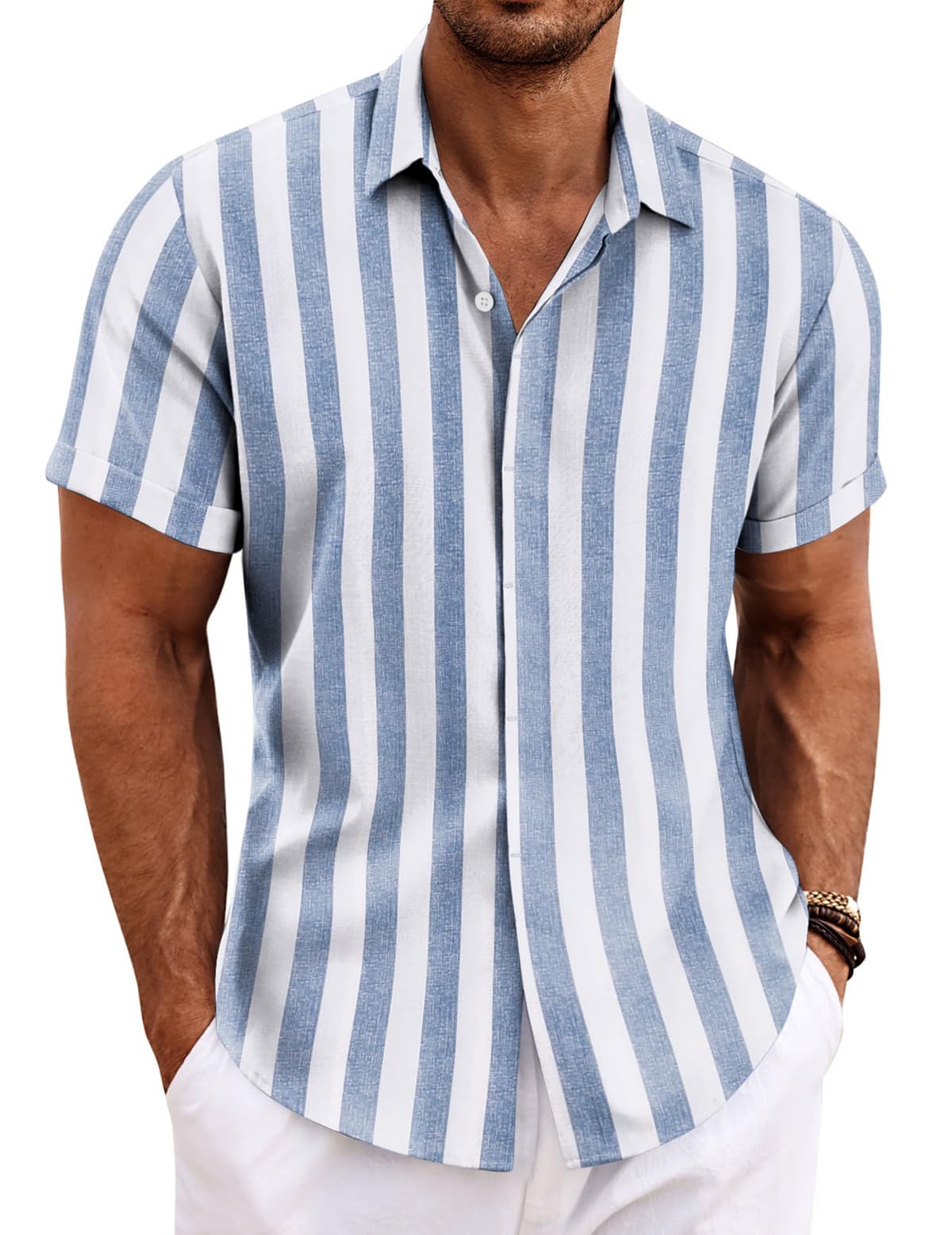 COOFANDY Men's Linen Shirts Short Sleeve Casual Shirts Button Down Shirt for Men Beach Summer Wedding Shirt — view 9