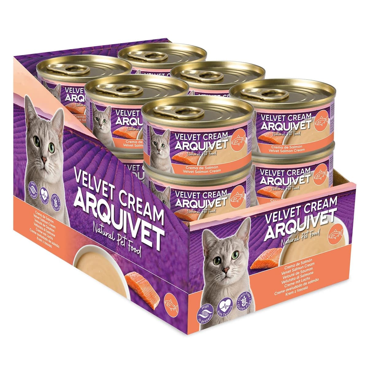 Pack 24 Unidades - Crema de atún y salmón para Gato Velvet Cream - Latas de 80 g - Comida húmeda para Gatos - ARQUIVET — view 5
