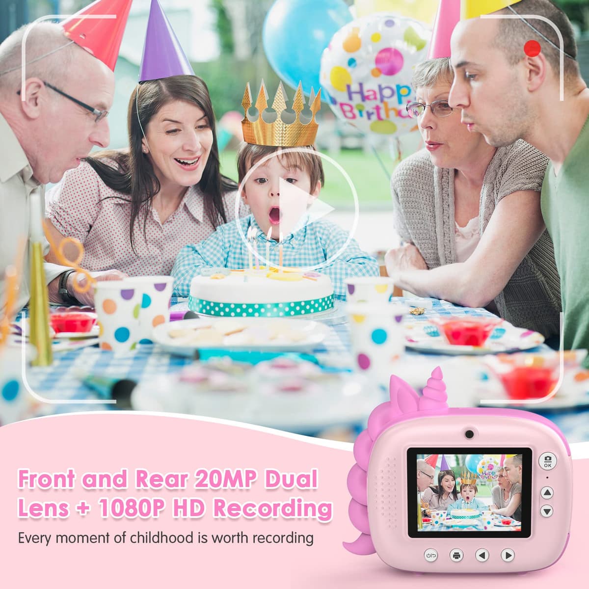 HiMont Kids Camera Instant Print, Digital Camera for Kids with No Ink Print Paper & 32G TF Card, Selfie Video Camera with Color Pens for DIY, Fun Gift for Girls Boys 3-14 Years Old (Pink) — view 2