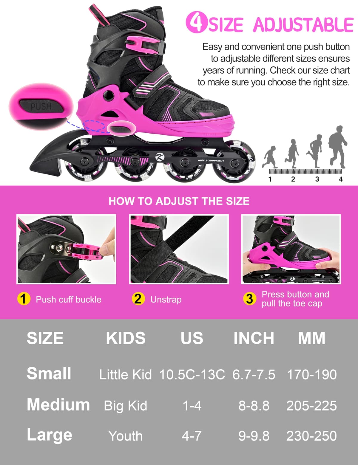 Kuxuan Skates Patines en línea ajustables para niños y niñas con ruedas luminosas, patines adolescentes para principiantes y mujeres — view 2