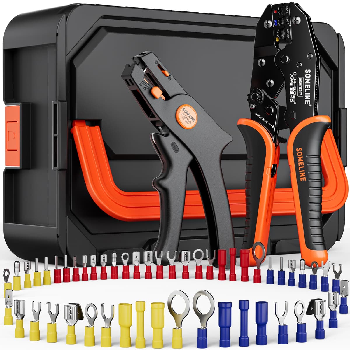 SOMELINE Kit de Crimpadora Terminales Eléctricos, 39 Tipos de Terminales Preaislados, 0,34–6 mm² Crimpadora Autoajustable de Trinquete, para Electricista, Automoción y Bricolaje — view 10