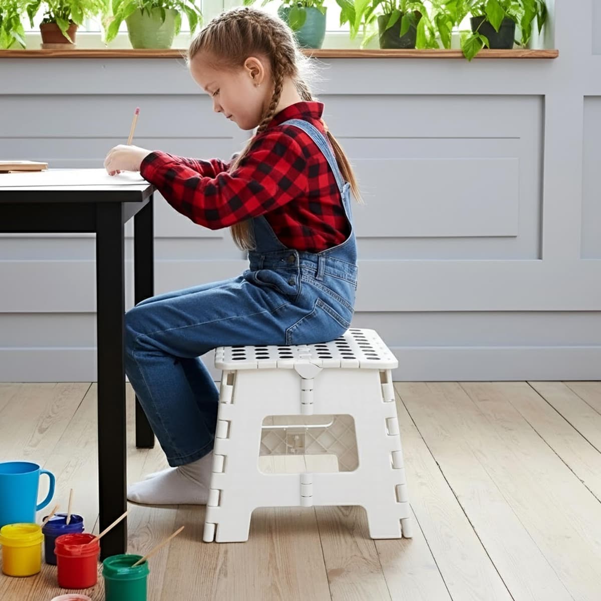 Utopia Home Folding Step Stool 9 Inch, Portable Anti Slip Surface for Kids and Adults, Heavy Duty Folding Stool with Carrying Handle, 300 lbs Load Capacity, Pack of 1, White — view 2