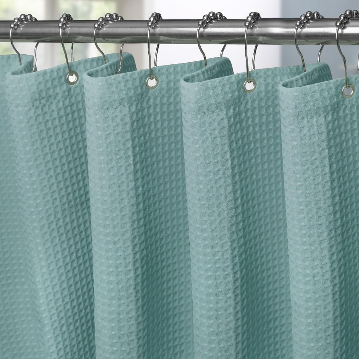 Cortina de Ducha para Baño Impermeable con Ganchos de Metal Cortina de Ducha de Tela Waffle Cortina de Baño Resistente y Antimoho para Bañera o Cabina - 152 x 182 cm (Blanco) — view 11