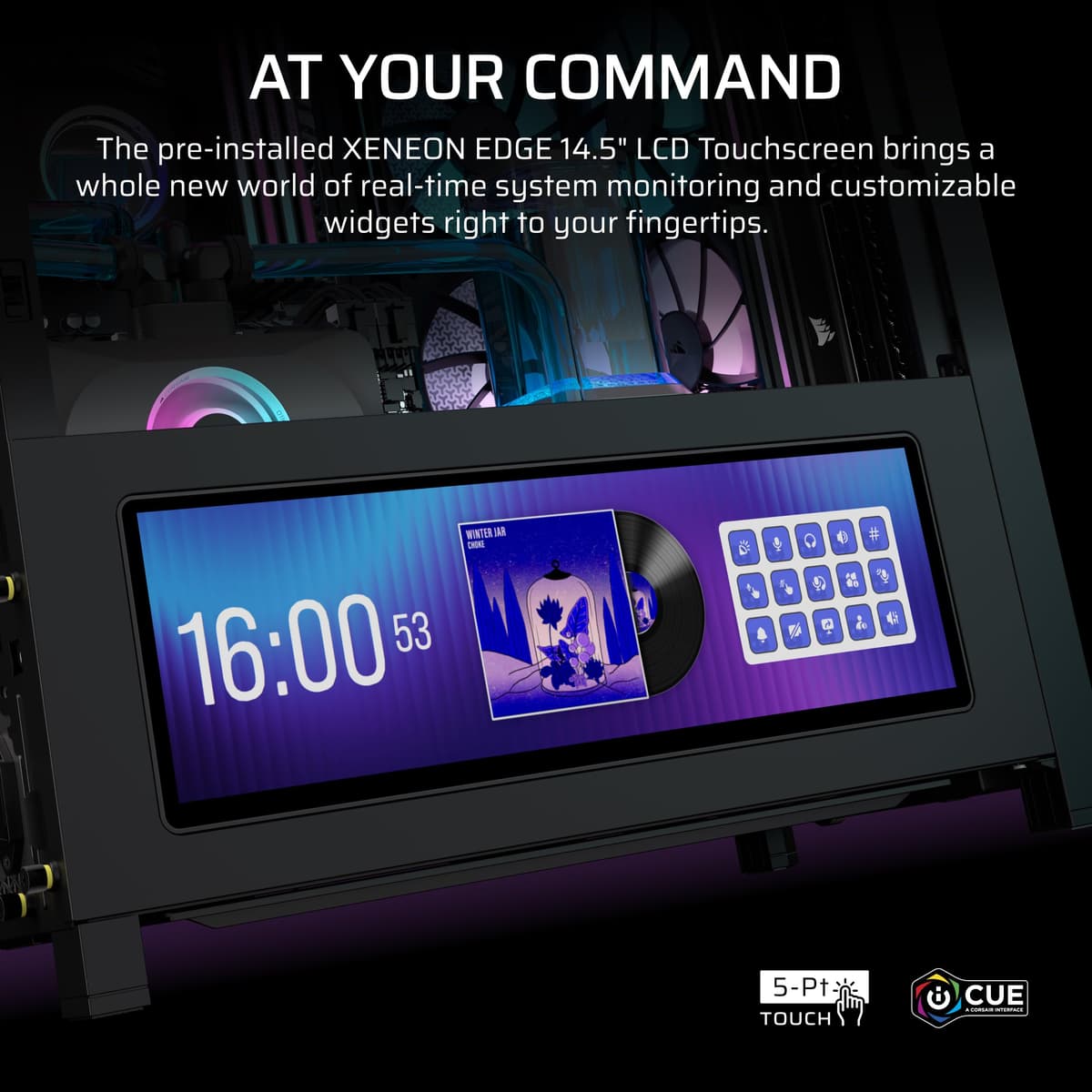 CORSAIR FRAME 4000D LCD RS ARGB Modular Mid-Tower ATX PC Case – XENEON EDGE LCD Touchscreen, InfiniRail Fan Mounting System, 4x RS120 ARGB PWM Fans, Reverse Motherboard Support – Black — view 3
