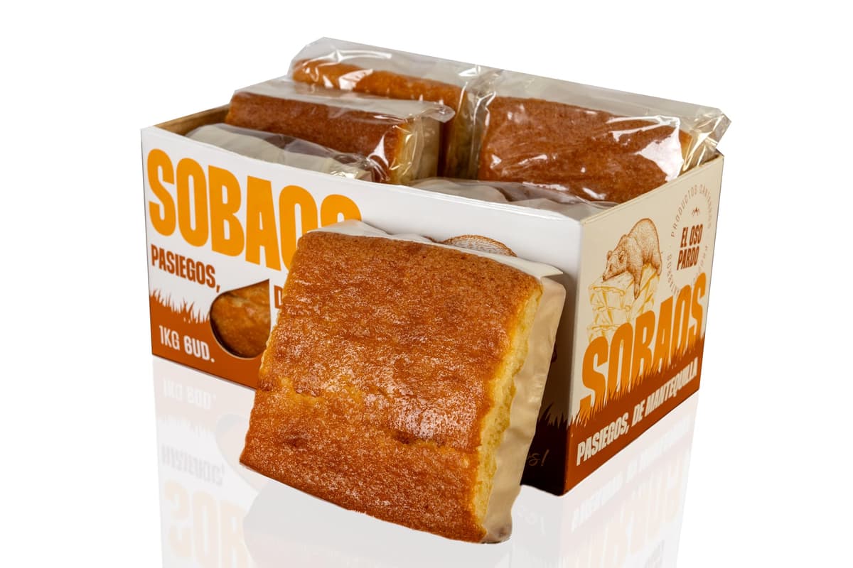 EL OSO PARDO Sobaos Pasiegos IGP - Receta Tradicional de Cantabria, Bizcocho de Mantequilla, 6 uds. Tamaño XL, Caja 1 kg — view 3