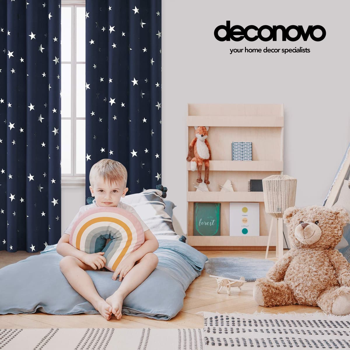 Deconovo Bedroom Space Curtains Thermal Insulated Eyelet Blackout Curtains for Living Room 52 x 54 Inch Drop Navy Blue 1 Pair — view 3