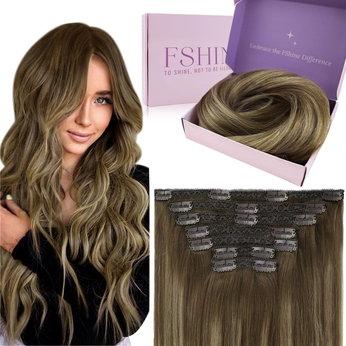 Fshine Clip in Hair Extensions Human Hair Copper Hair Extensions 18 Inch 120 g 7 pcs Color 330 Natural Straight Hair Extensions for Women Real Human Hair — view 11