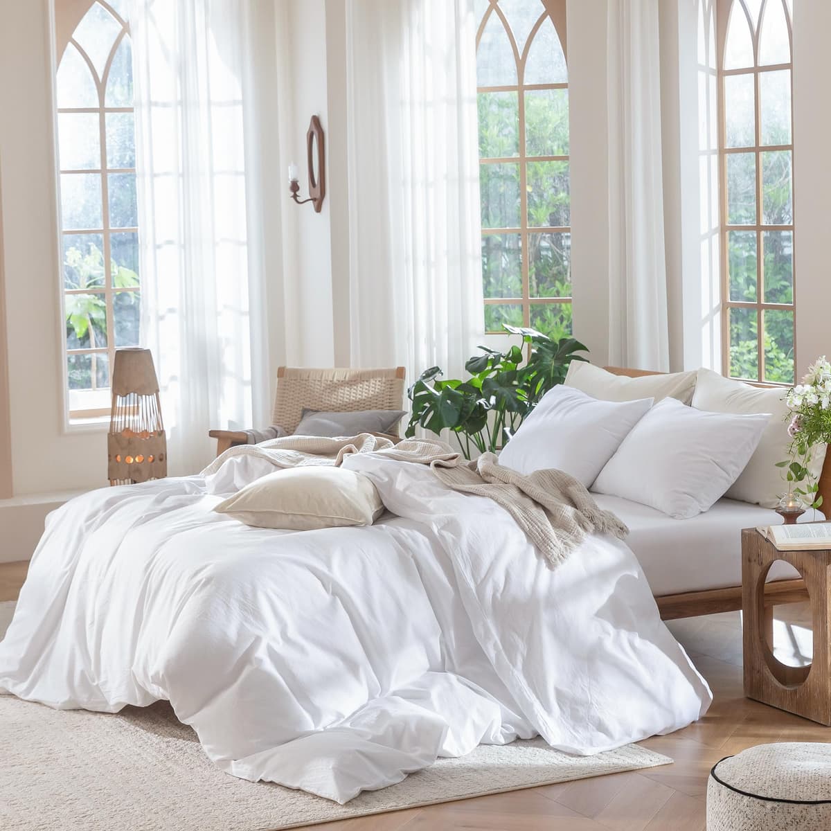 MooMee Bedding Duvet Cover Set 100% Washed Cotton Linen Like Textured Breathable Durable Soft Comfy (Tannish Linen Grey, King) — view 196
