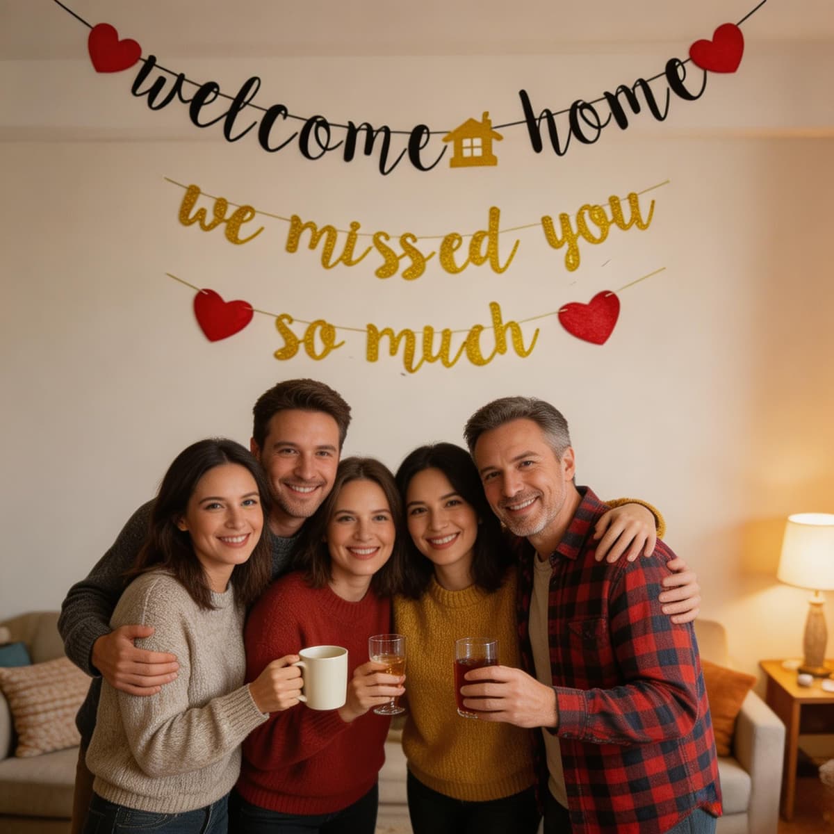 Welcome Home Banner - Durable Polyester We Missed You So Much Sign - Easy to Hang Home Decor for Front Door, Adult Party Decorations (Black Gold, 3.9Ft) — view 5