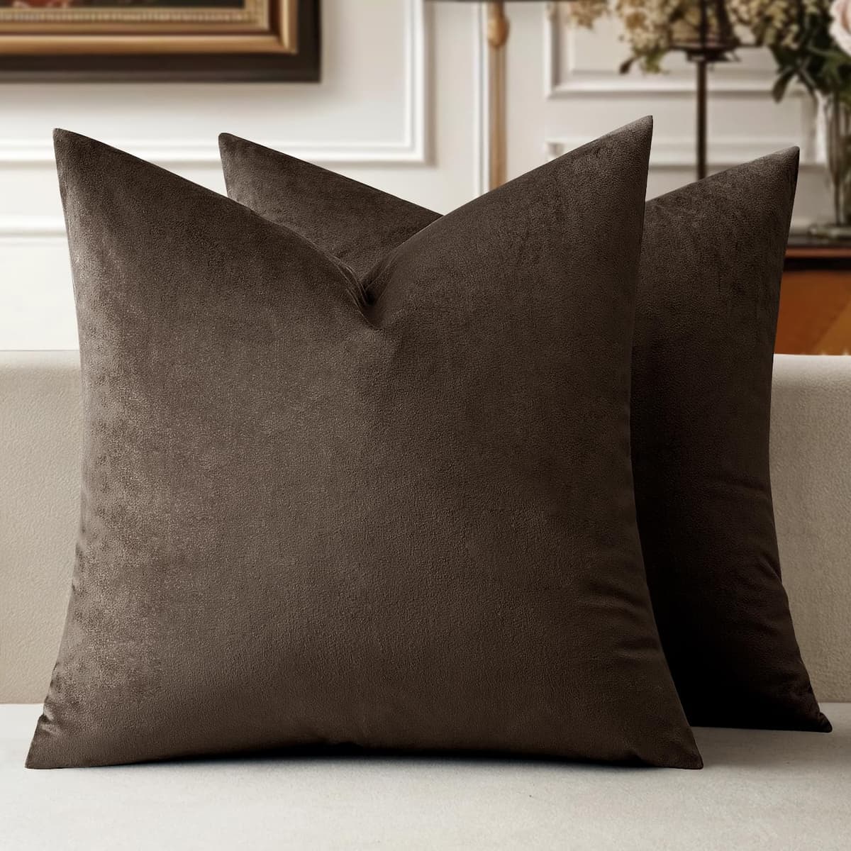 MIULEE Pack of 2 Fall Velvet Soft Solid Decorative Throw Pillow Covers Square Cushion Cases for Sofa Couch Bedroom Living Room Car Home Decor 18 x 18 Inch 45 x 45 cm Orange — view 47