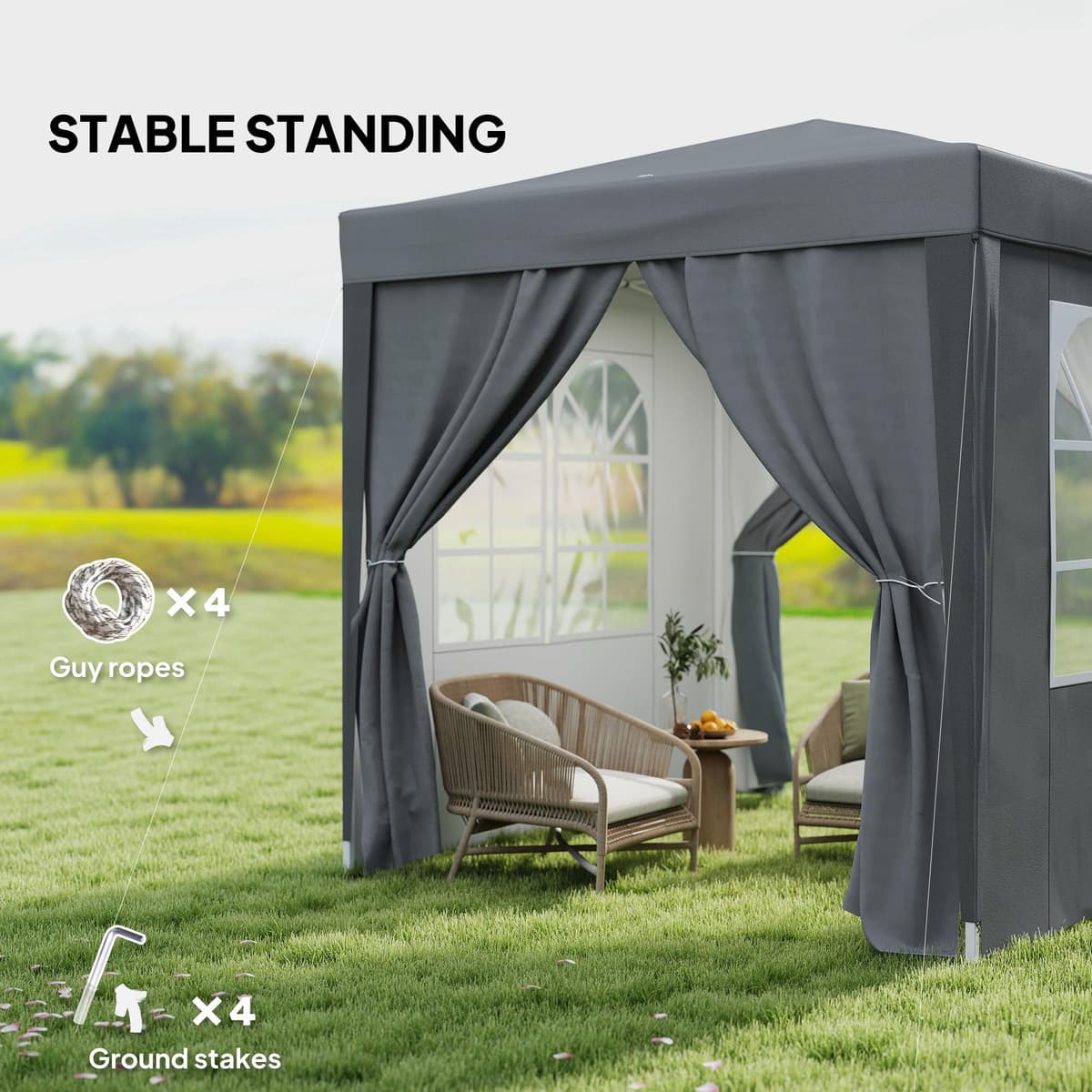 Outsunny 2 x 2 m Garden Pop Up Gazebo, Wedding Party Tent Marquee, Water Resistant Awning Canopy With Sidewalls, Windows, Carry Bag, Grey — view 5
