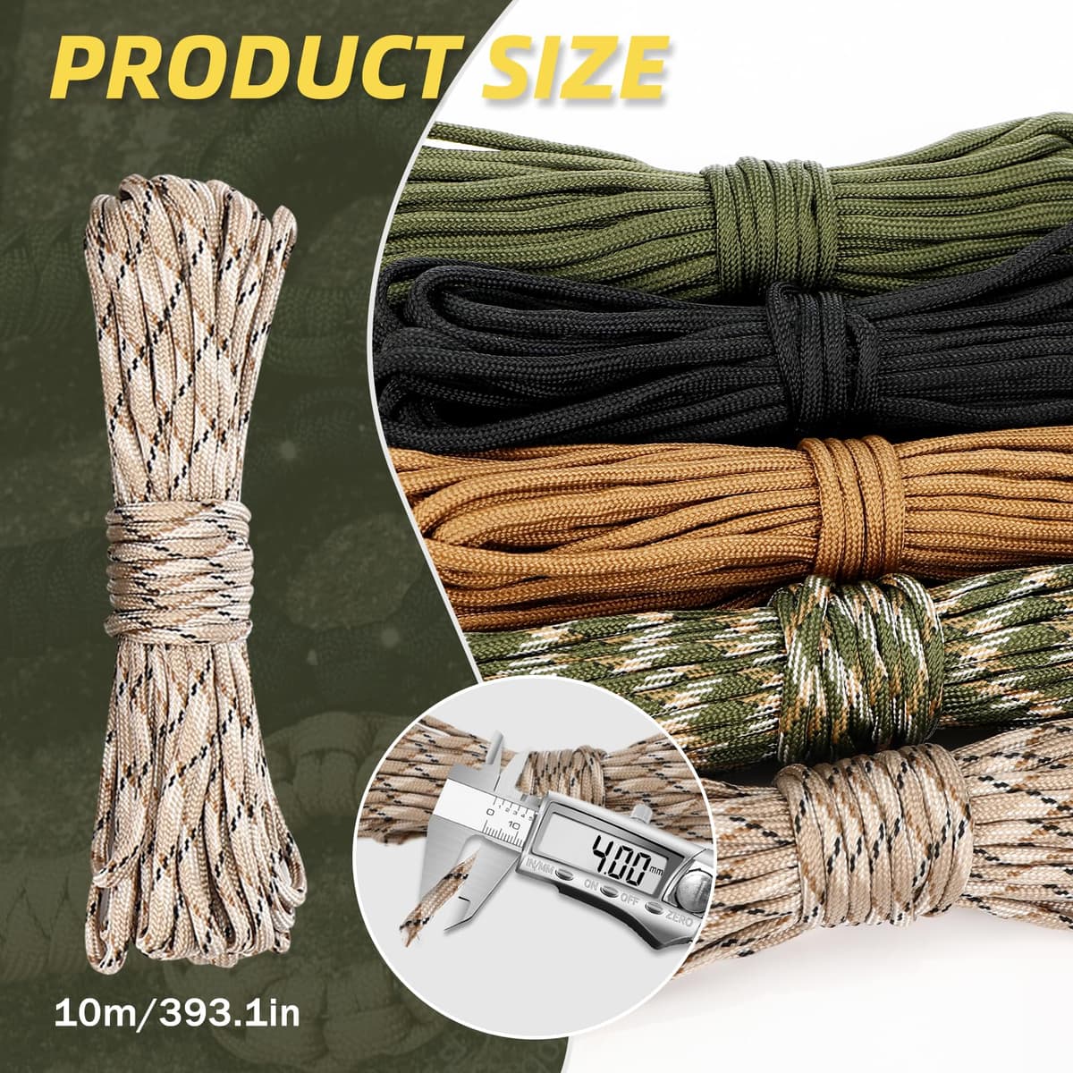 Farerkass 5 Piezas 33ft/10m Paracord 4mm, Cuerda Paracord con 7 Core Strands, Cuerda Nylon Cuerda de Paracord para Camping, Senderismo y Pulseras Paracord — view 2