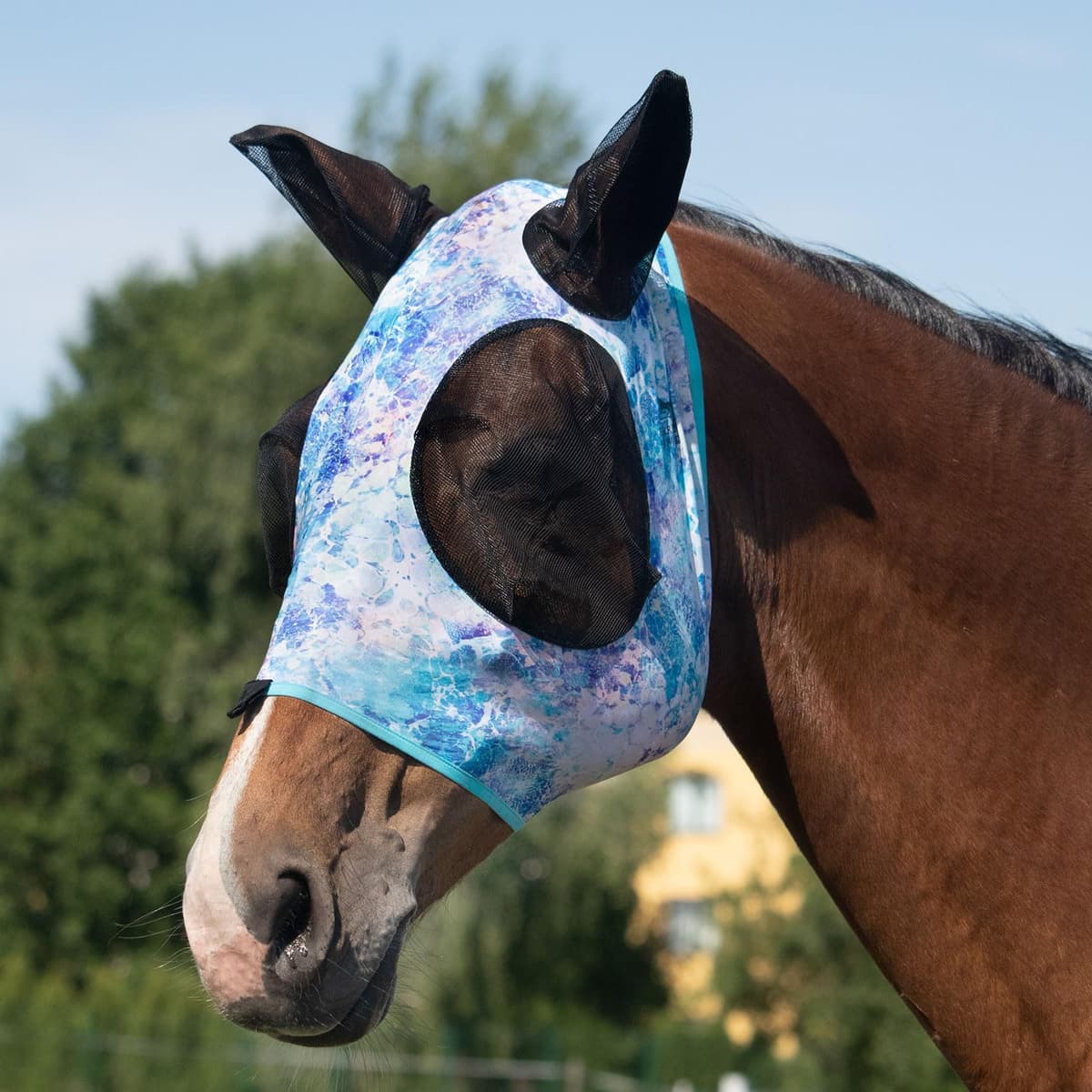 Harrison Howard Máscara elástica para Moscas de Caballo, excelente Comodidad con protección UV, máscara estándar para Caballos, Azul Marino M — view 23
