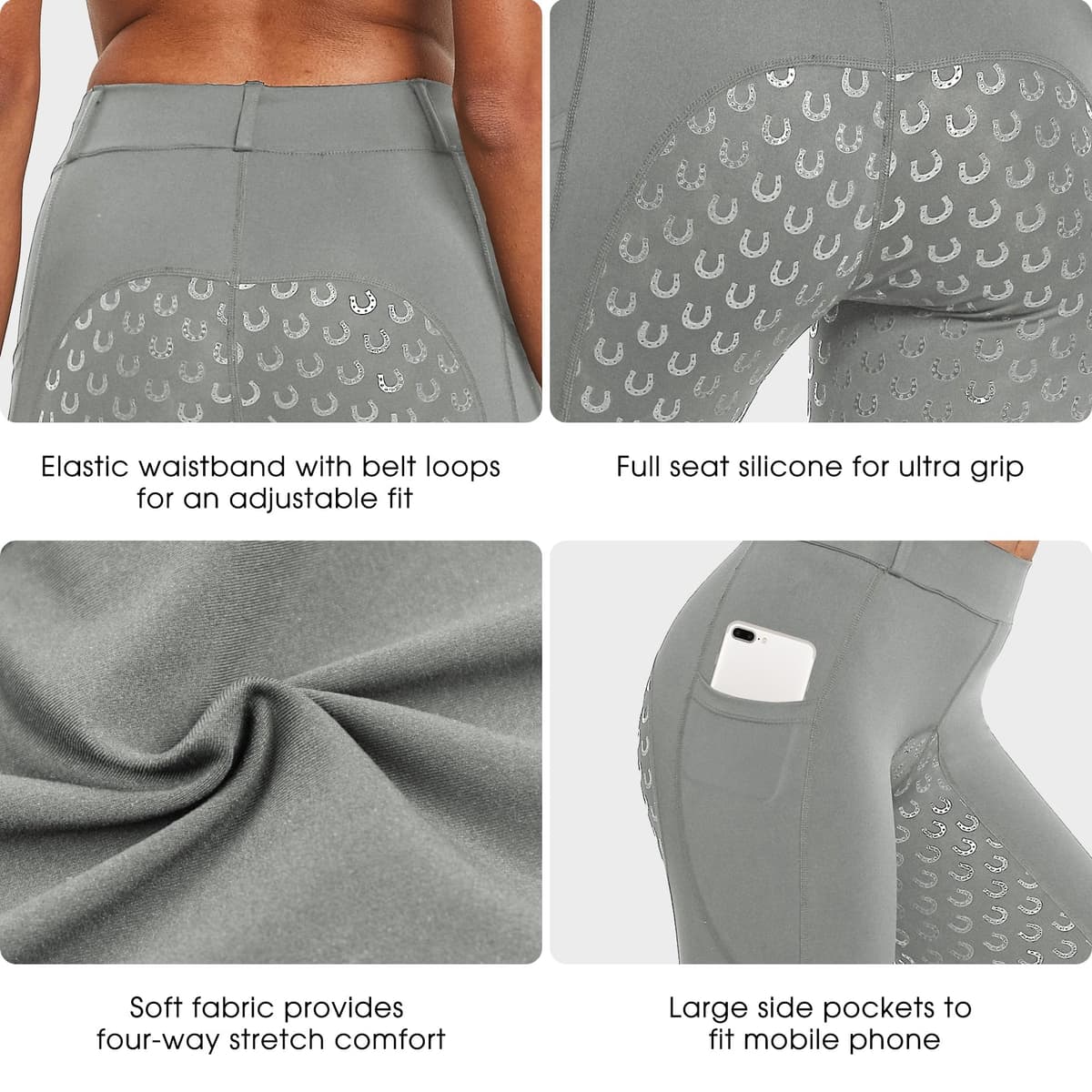 FitsT4 Sports Pantalones de Montar para Mujer Pantalones de Montar con Refuerzo Completo de Silicona, Bolsillo para el móvil y Trabillas para el cinturón — view 4