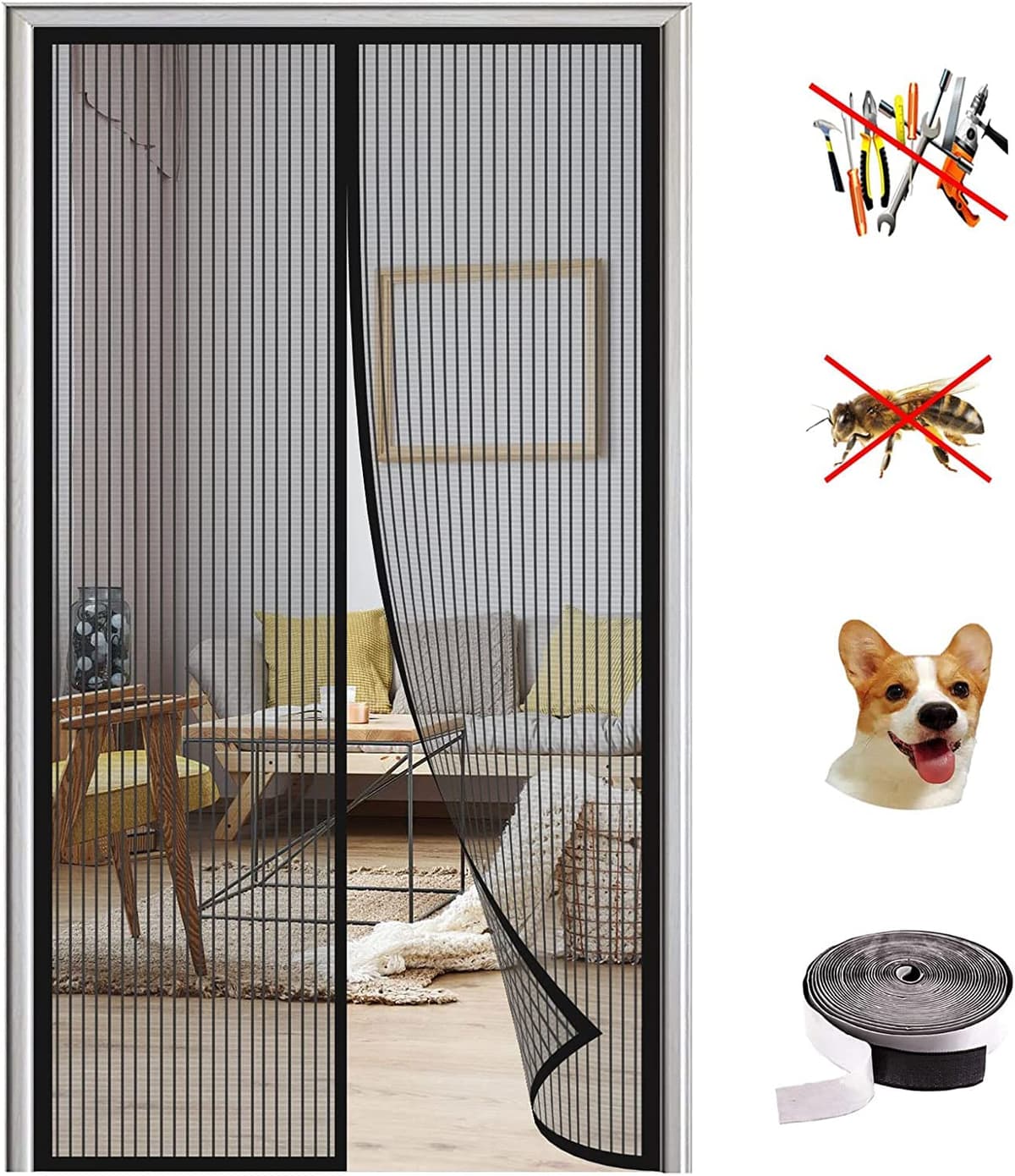 Mosquitera Puerta Magnetica, Adsorción Magnética Plegable Anti Mosquito Insecto Mosquitera, para Puertas de Salón Balcón Corredor.-Black A|| 70x205cm(27x80inch)