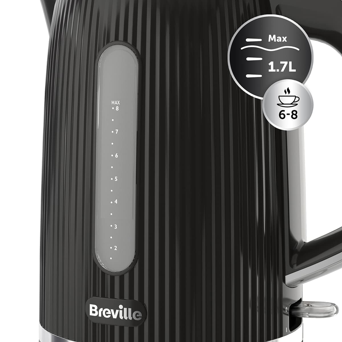 Breville Bold Black Electric Kettle | 1.7L | 3kW Fast Boil | Black & Silver Chrome [VKT221] — view 3