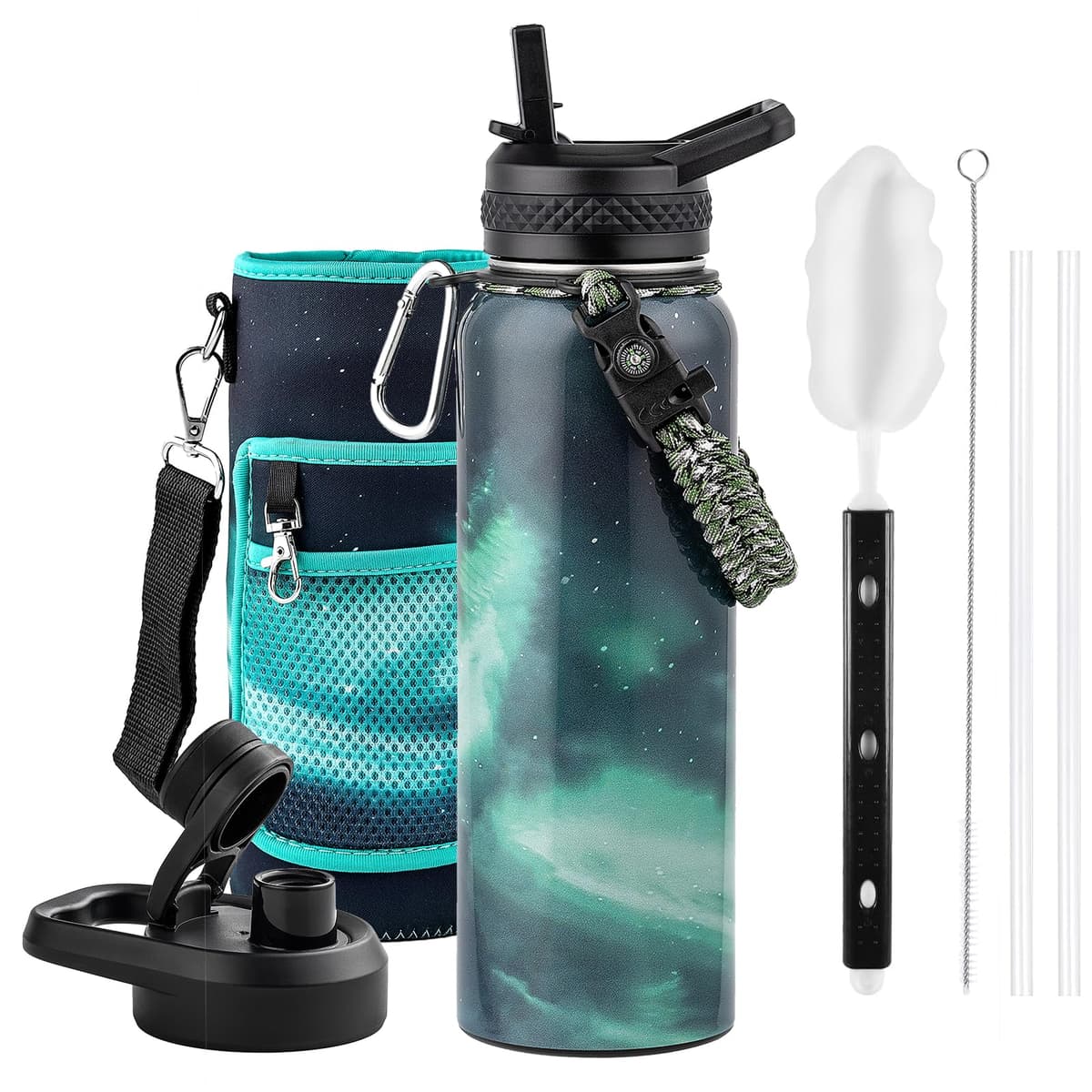 RAYMYLO One Gallon Water Bottle Insulated, Triple Walled Vacuum Stainless Steel (Cold for 48 Hrs), Leak Proof & Non-BPA, Large Water Flask Jug with Paracord Handle & Straw Spout Lids — view 22