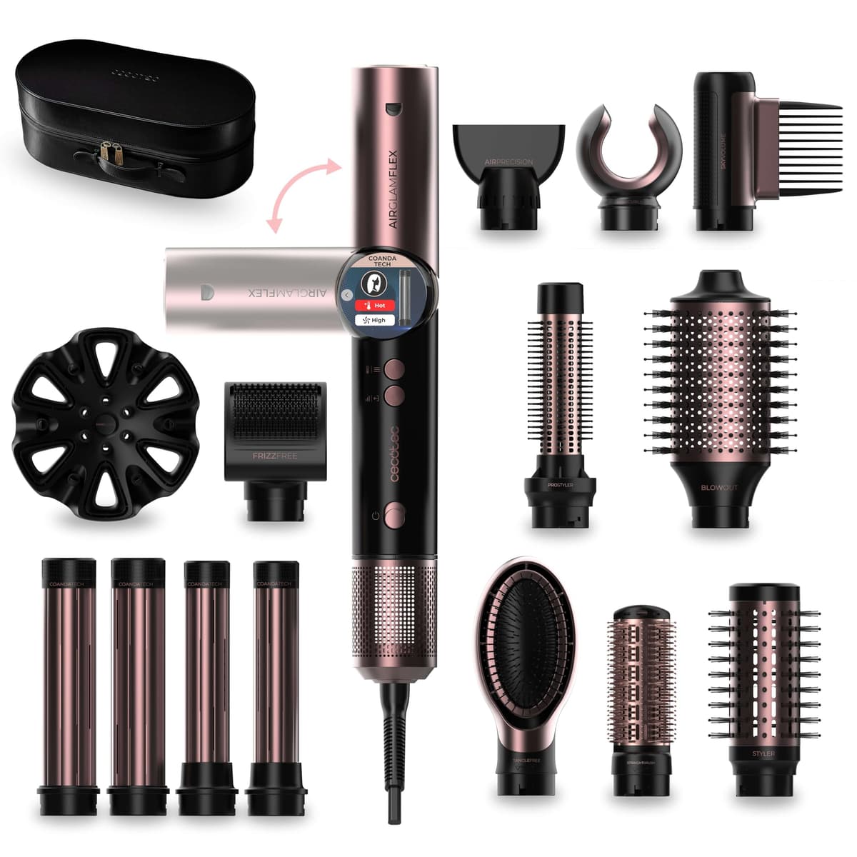 Cecotec Cepillo de Aire Secador Moldeador Alisador Multifunción 8 Cabezales CeramicCare AirGlam Champagne. 1400W, Tecnología Coanda, 3 Velocidades, 3 Temperaturas, Control Inteligente Calor, 110000rpm — view 19
