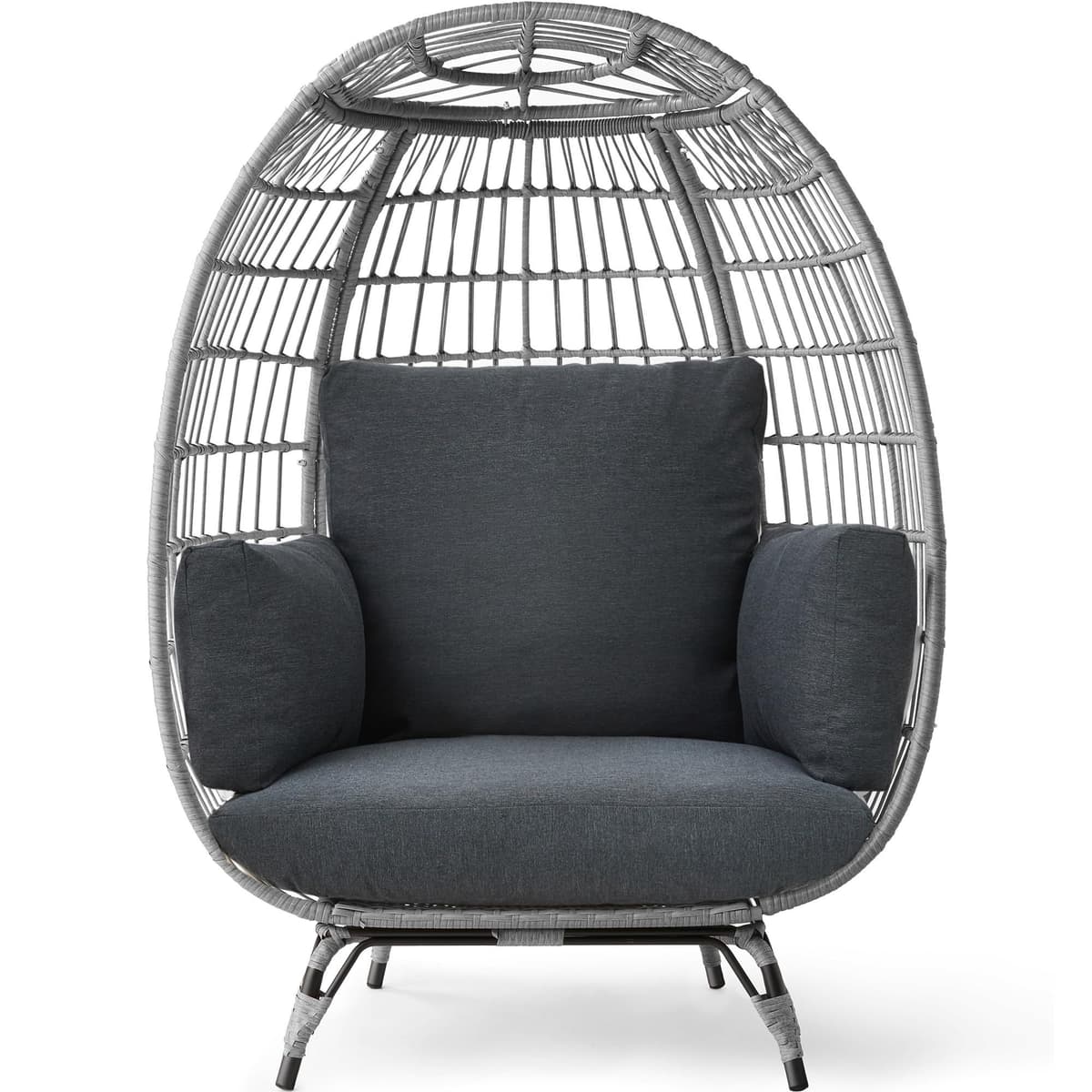 Best Choice Products Wicker Egg Chair, Oversized Indoor Outdoor Lounger for Patio, Backyard, Living Room w/ 4 Cushions, Steel Frame, 440lb Capacity - Ivory — view 11