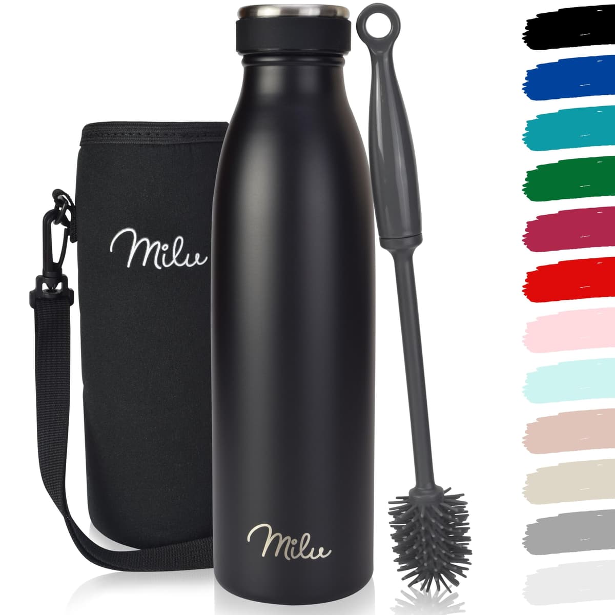 Milu Stainless Steel Drinking Bottle 1500 ml - Insulated Thermo Flask for Water - Leak Proof, Insulated and Double Walled, Carbonated (Granite Navy Blue, 1,5L) — view 76
