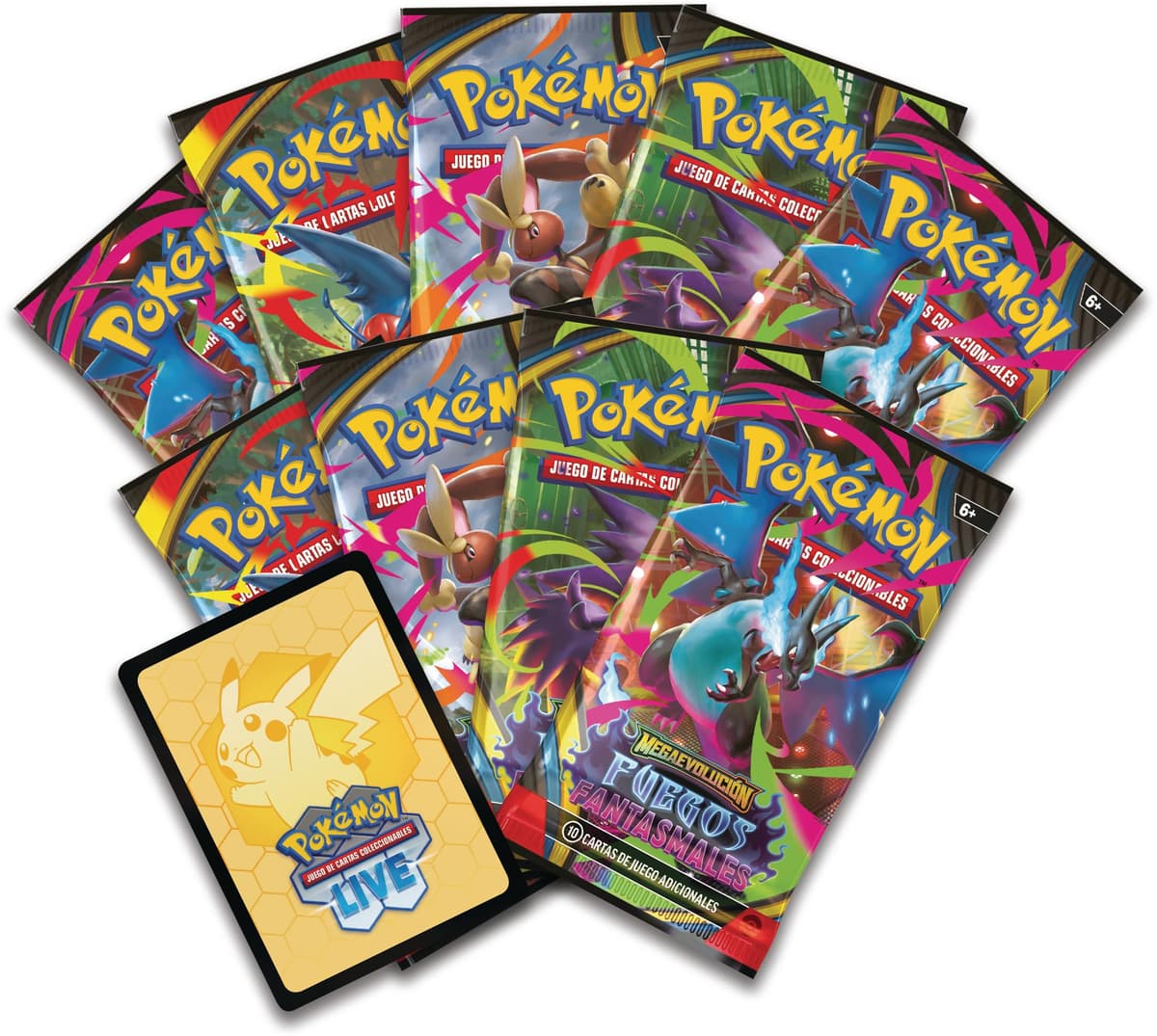 Pokémon: Caja de Entrenador Élite de Megaevolución-Fuegos Fantasmales de JCC Pokémon (1 Carta de promoción con ilustración expandida, 9 Sobres de Mejora y Accesorios prémium) — view 6