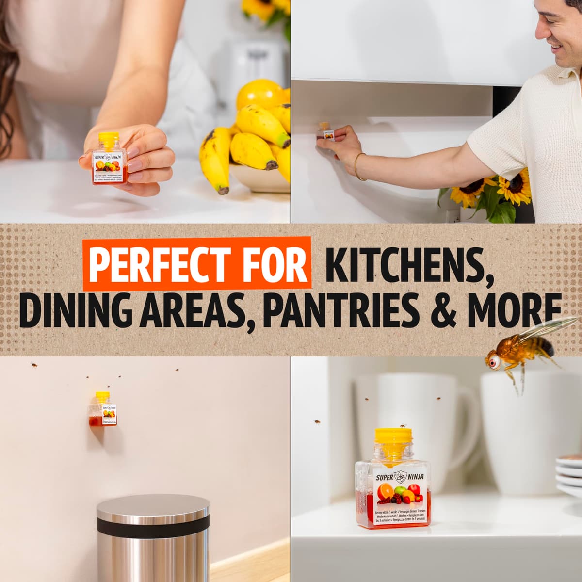 Super Ninja Fruit Fly Trap - 2 pack, Highly Effective Fruit Fly Killer for Home & Kitchen, Up to 3 Weeks of Performance per Bottle, Child & Pet Friendly — view 5