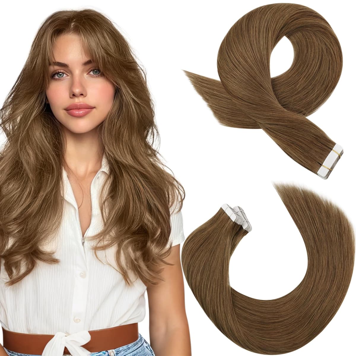 Moresoo Tape in Human Hair Extensions 20 Inch Highlight 50g/20pcs Tape in Hair Extensions Human Hair Ash Blonde with Platinum Blonde #P18/613 — view 20