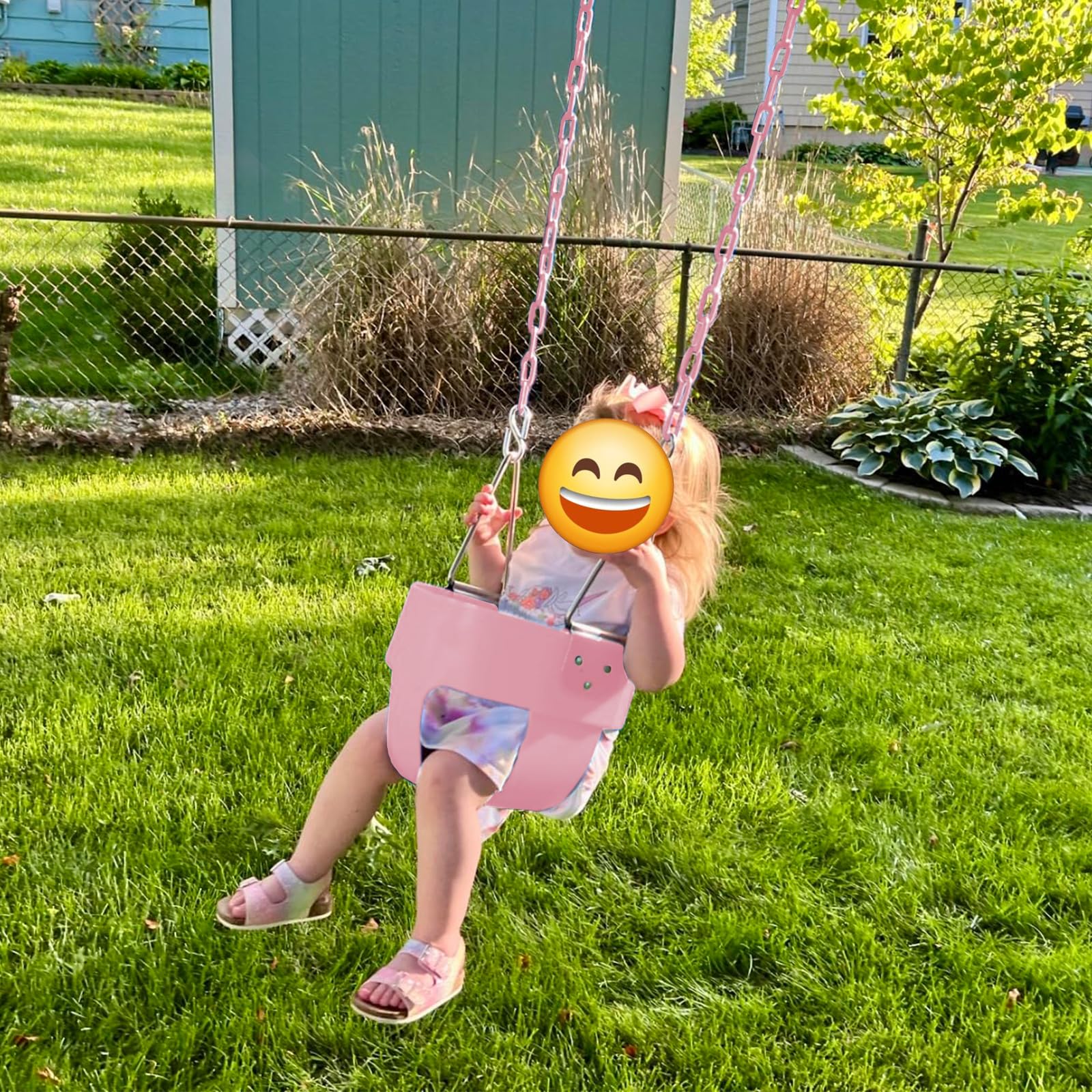 KINSPORY Toddler Swing, 59" Heavy-Duty Coated Iron Chains Baby Swing, High Back Full Bucket Infant Swing Seat with Tree Straps for Indoor & Outdoor Backyard Swing Sets (Pink) — view 2