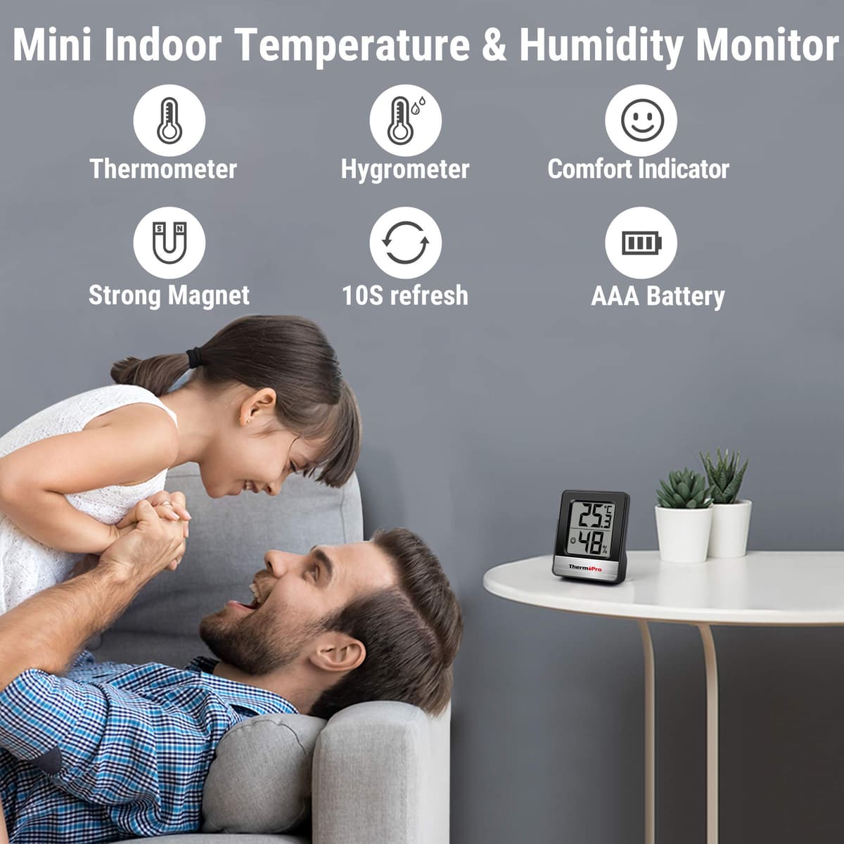 ThermoPro TP49 Small Digital Hygrometer Indoor Thermometer Ambient Thermometer Temperature Monitor and Humidity Meter for Home Office Comfort Reptile Thermometer — view 3