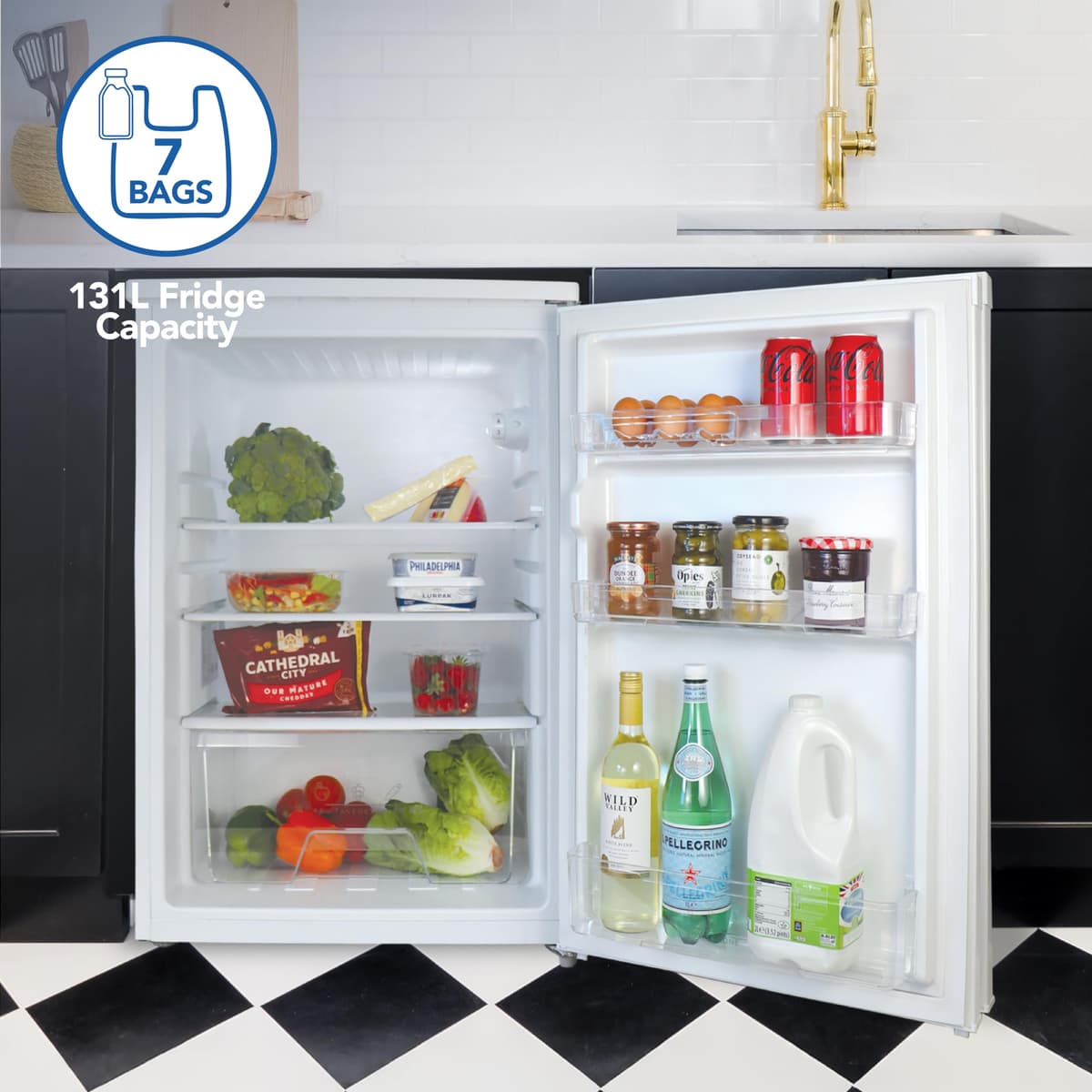 Igenix IG255W Freestanding Under Counter Larder Fridge with 2 Adjustable Glass Shelves, 1 Salad Drawer with Shelf On Top, Reversible Door, 131 Litre Capacity, 55 cm Wide, White — view 5