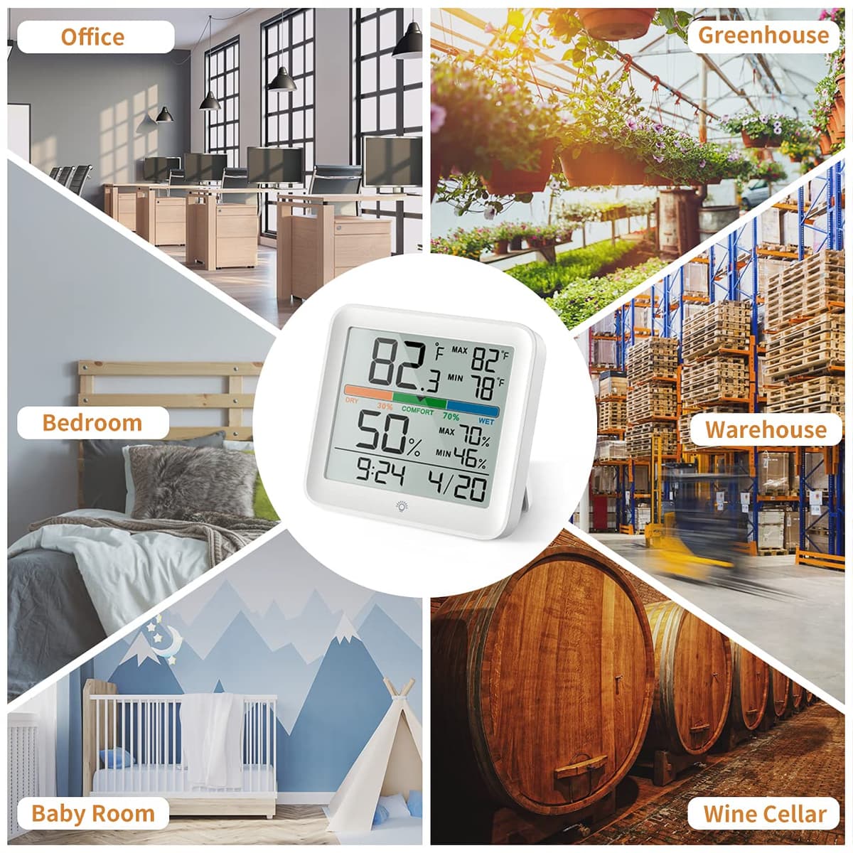 NOKLEAD Higrómetro Termómetro para interiores - Medidor digital de humedad de la habitación Medidor de monitor de temperatura preciso Registros máximos/mínimos, LCD táctil con reloj retroiluminado — view 10