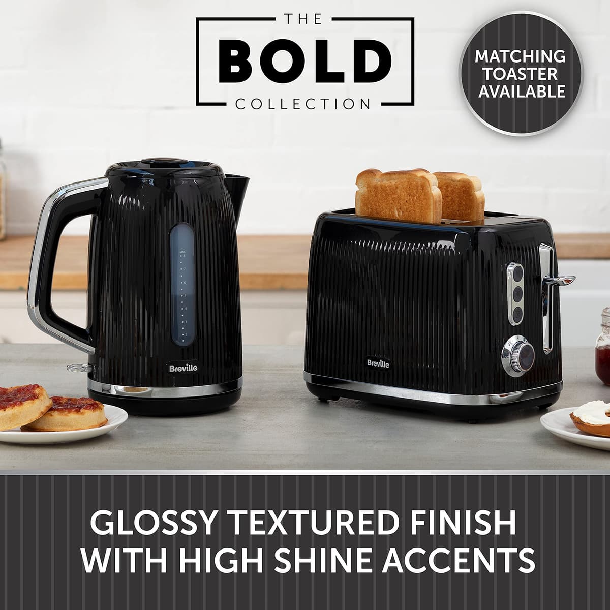 Breville Bold Black Electric Kettle | 1.7L | 3kW Fast Boil | Black & Silver Chrome [VKT221] — view 6