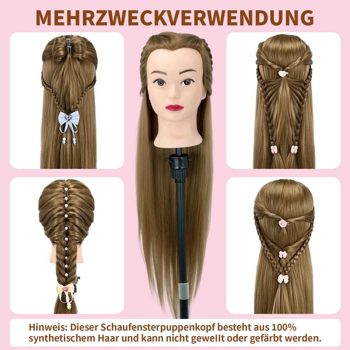 Juego de peluquería profesional para niños, cabeza de maniquí con soporte para pelucas y forma de cabeza de peluquero, para peluqueros, colegialas y escuelas de peluquería (oro (color)) — view 5