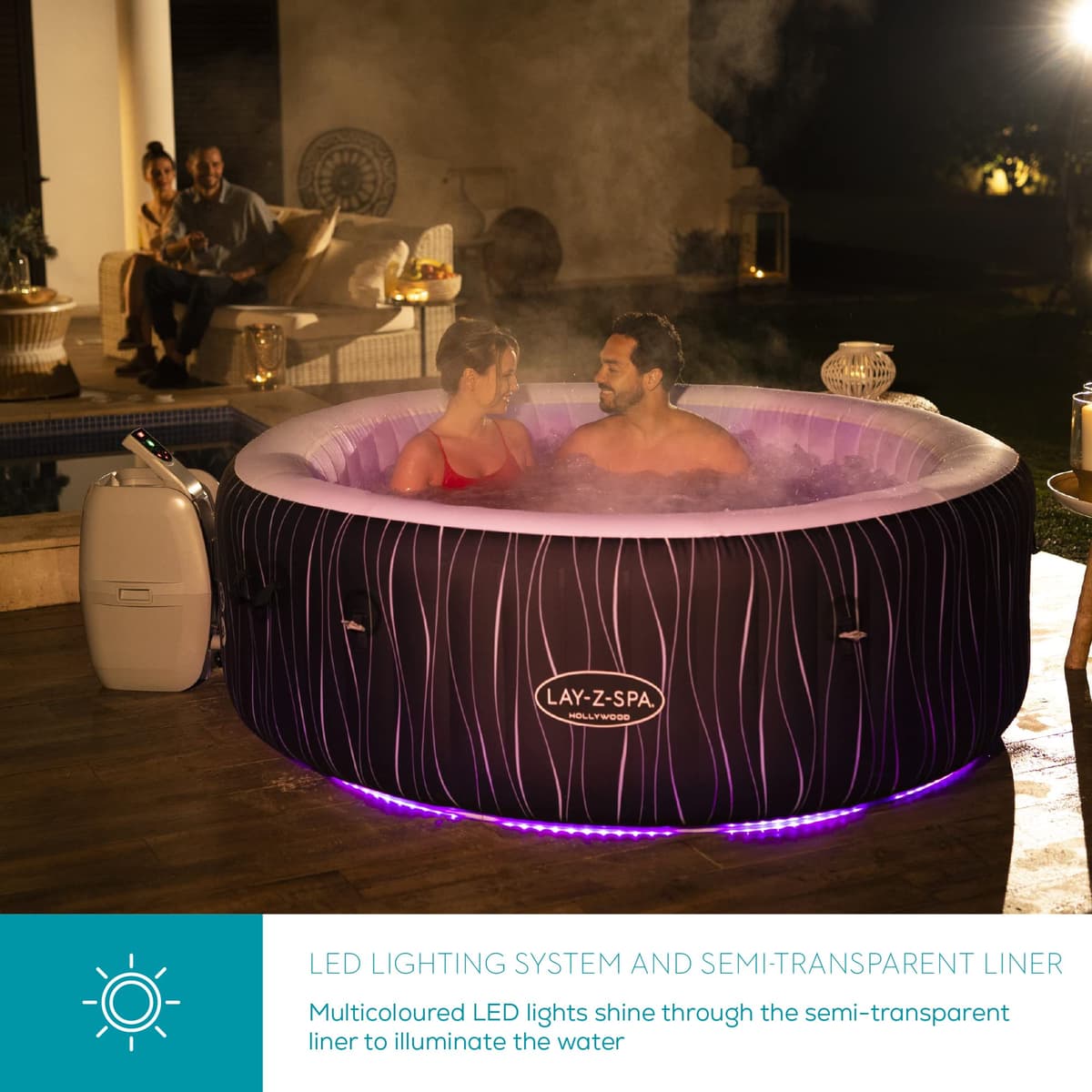 Lay-Z-Spa Hollywood Airjet Hot Tub with Built In LED Light System, 140 AirJet Massage System Inflatable Hot Tub With Freeze Shield Technology, 4-6 Person — view 2